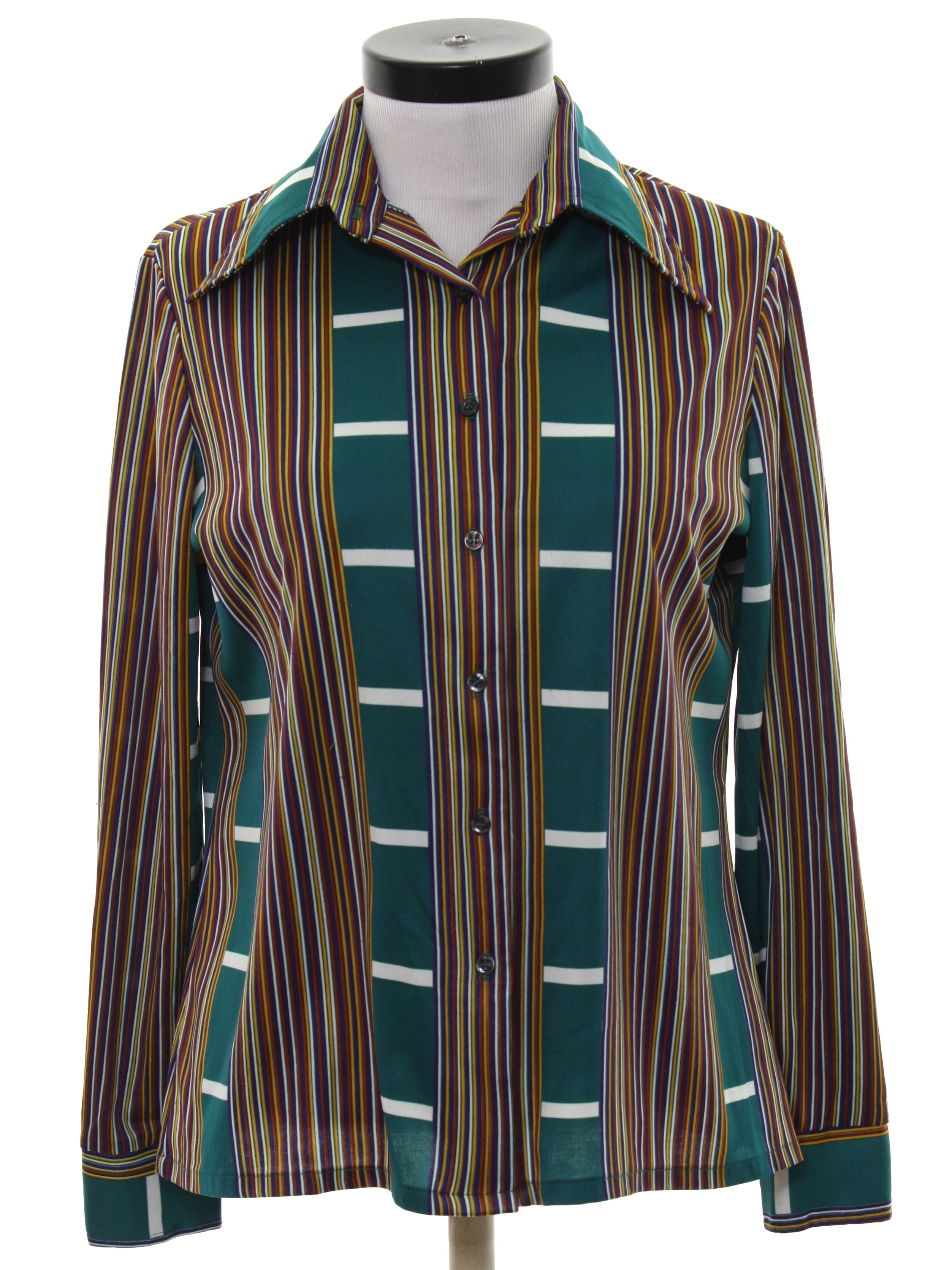 1970s Vintage Print Disco Shirt: 70s -Trissi- Womens dark green and ...