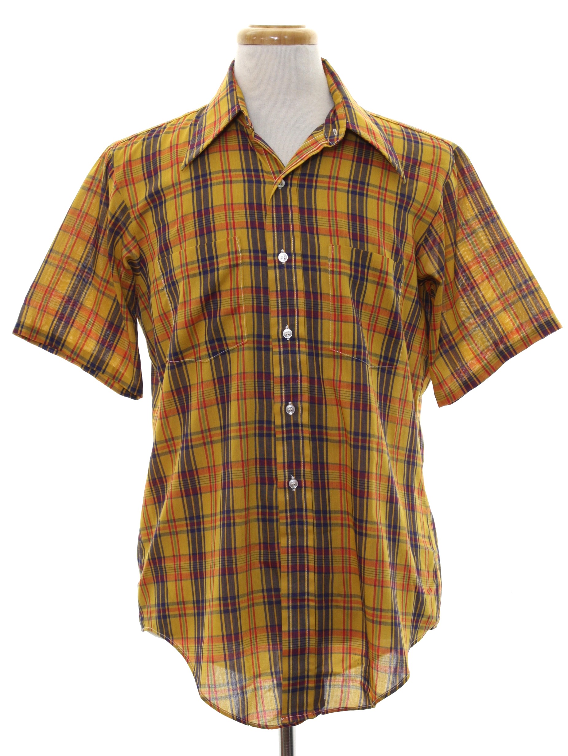 Sixties Vintage Shirt: Late 60s -Arrow- Mens ochre background, black ...