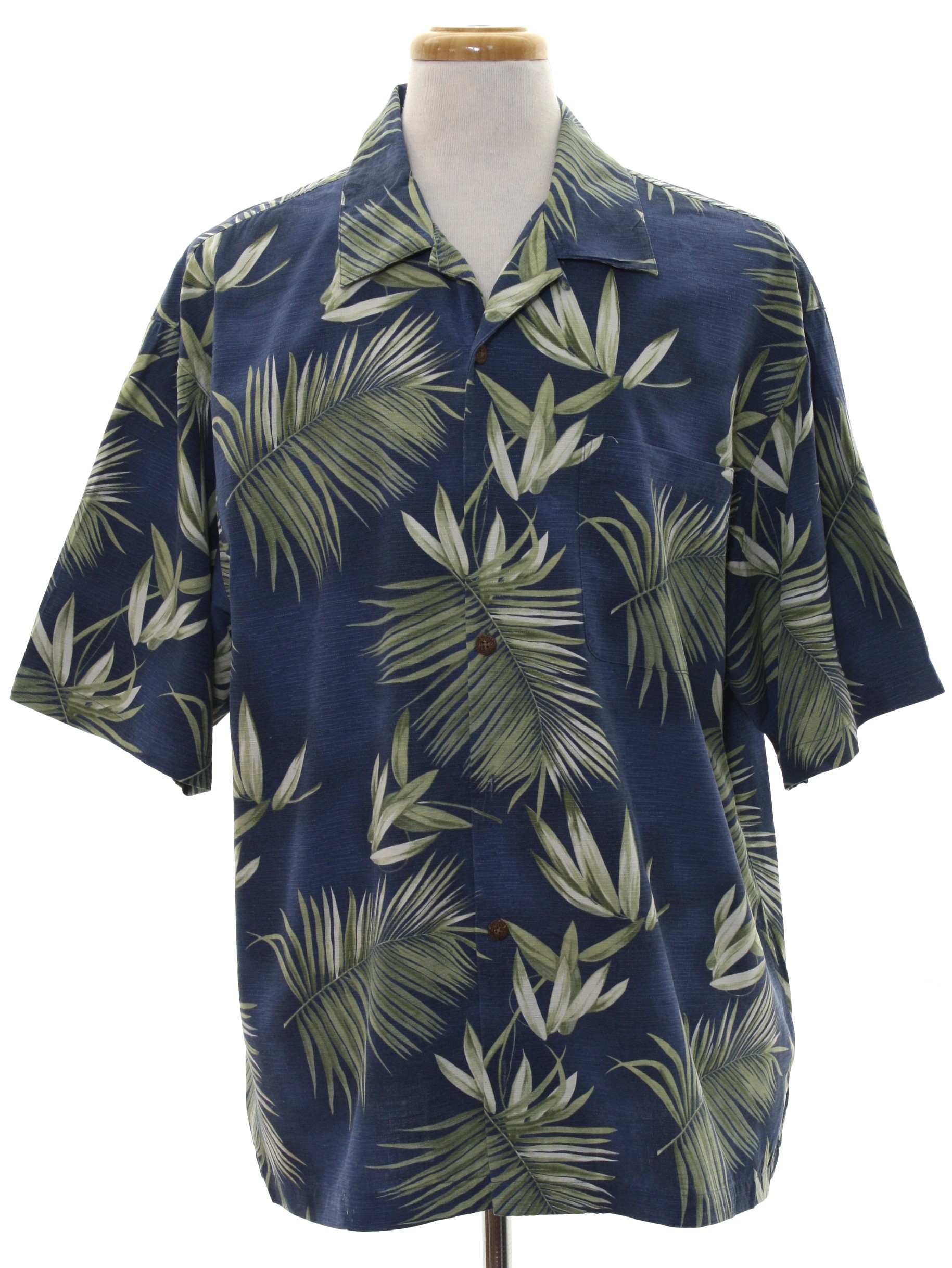 Retro 1990s Hawaiian Shirt: 90s -Joseph and Feiss- Mens dusty blue ...