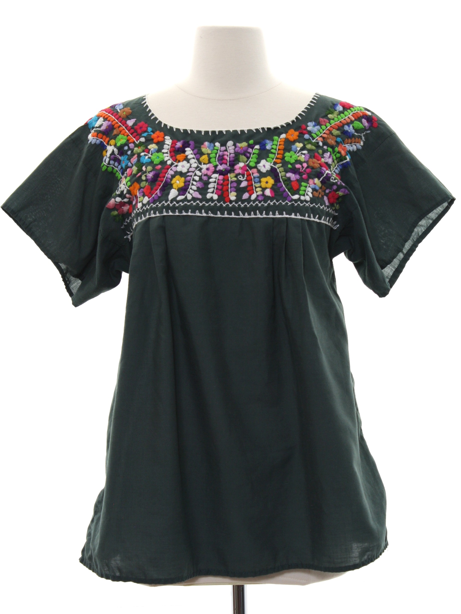 80s Retro Hippie Shirt: 80s -No Label- Womens forest green background ...