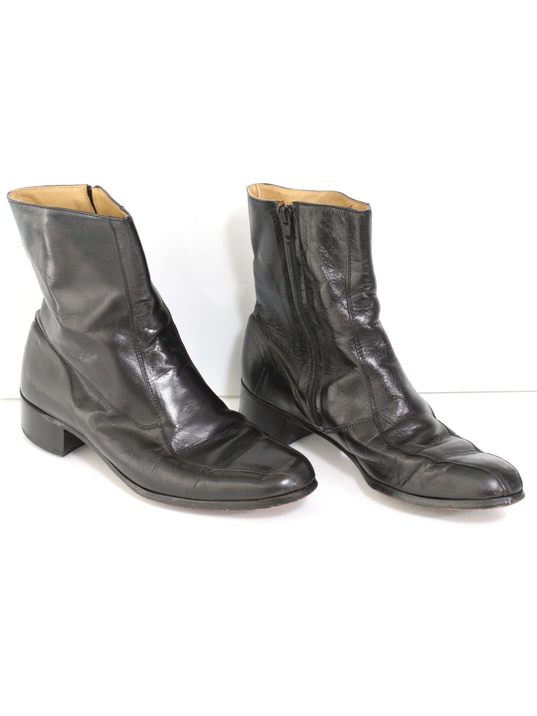 Retro 70s Shoes: 70s -No Label- Mens black smooth leather mod ankle ...