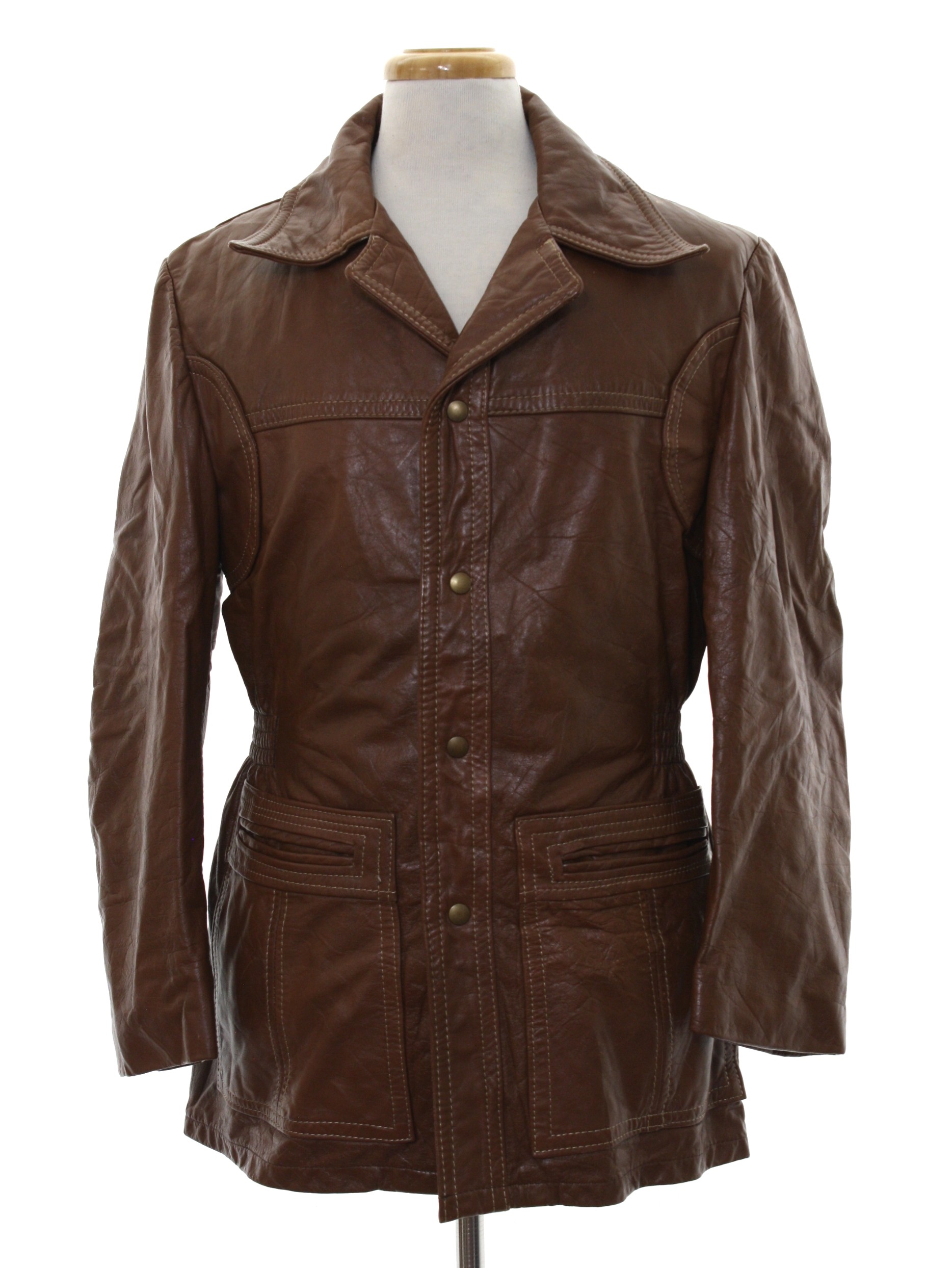 1970's Vintage Care Label Leather Jacket: 70s -Care Label- Mens brown ...