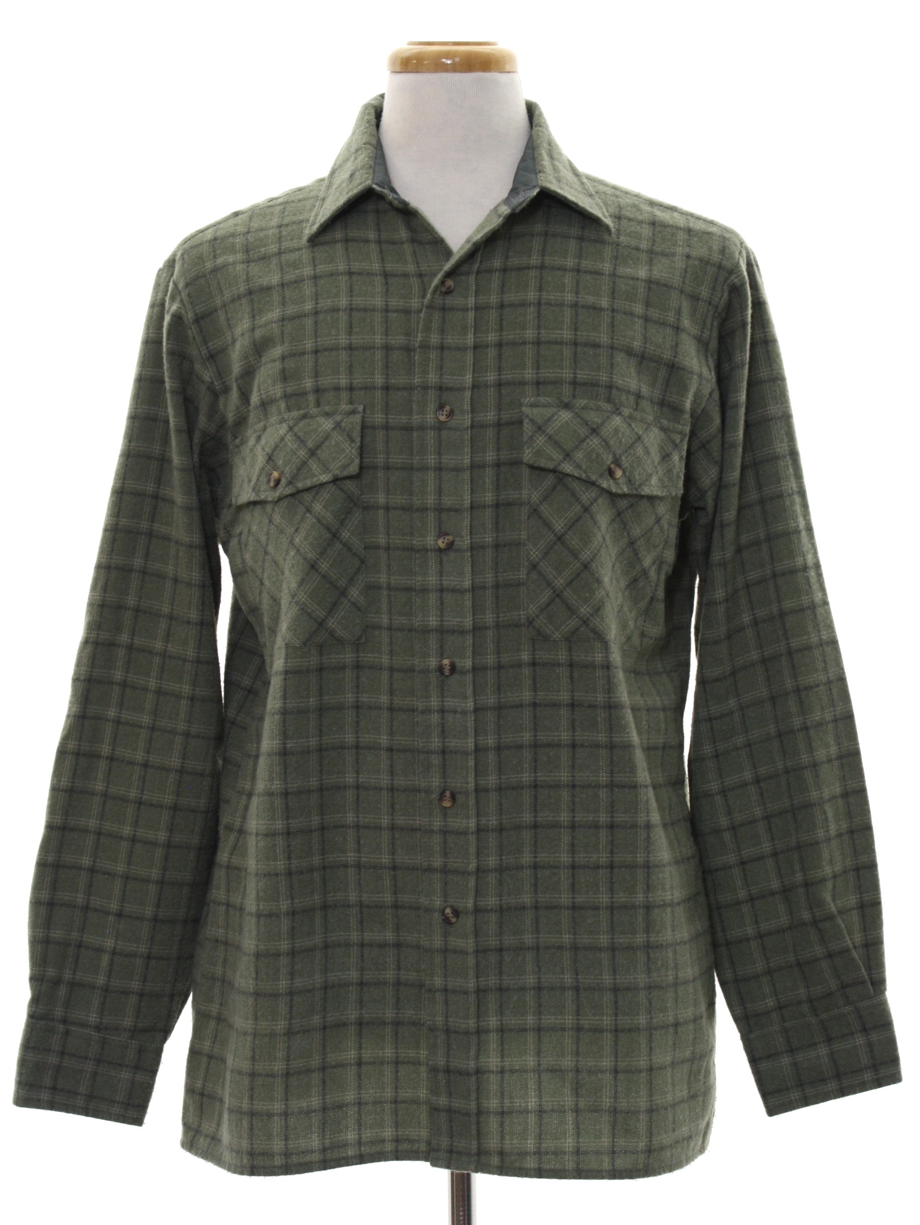 Nineties Vintage Shirt: 90s -Shaver Lake- Mens Moss green background ...