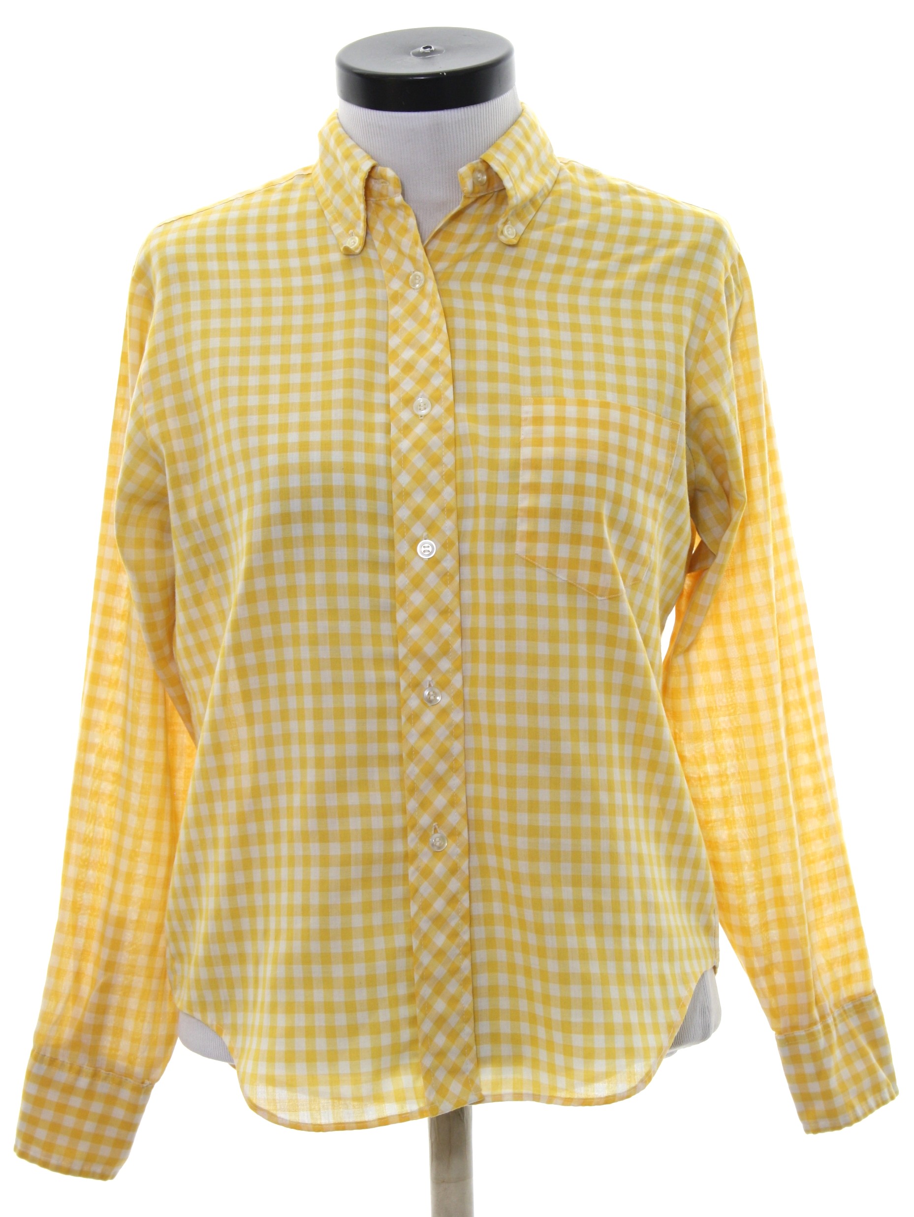 60s Retro Shirt: 60s -Glenbrooke- Womens golden yellow and white plaid ...