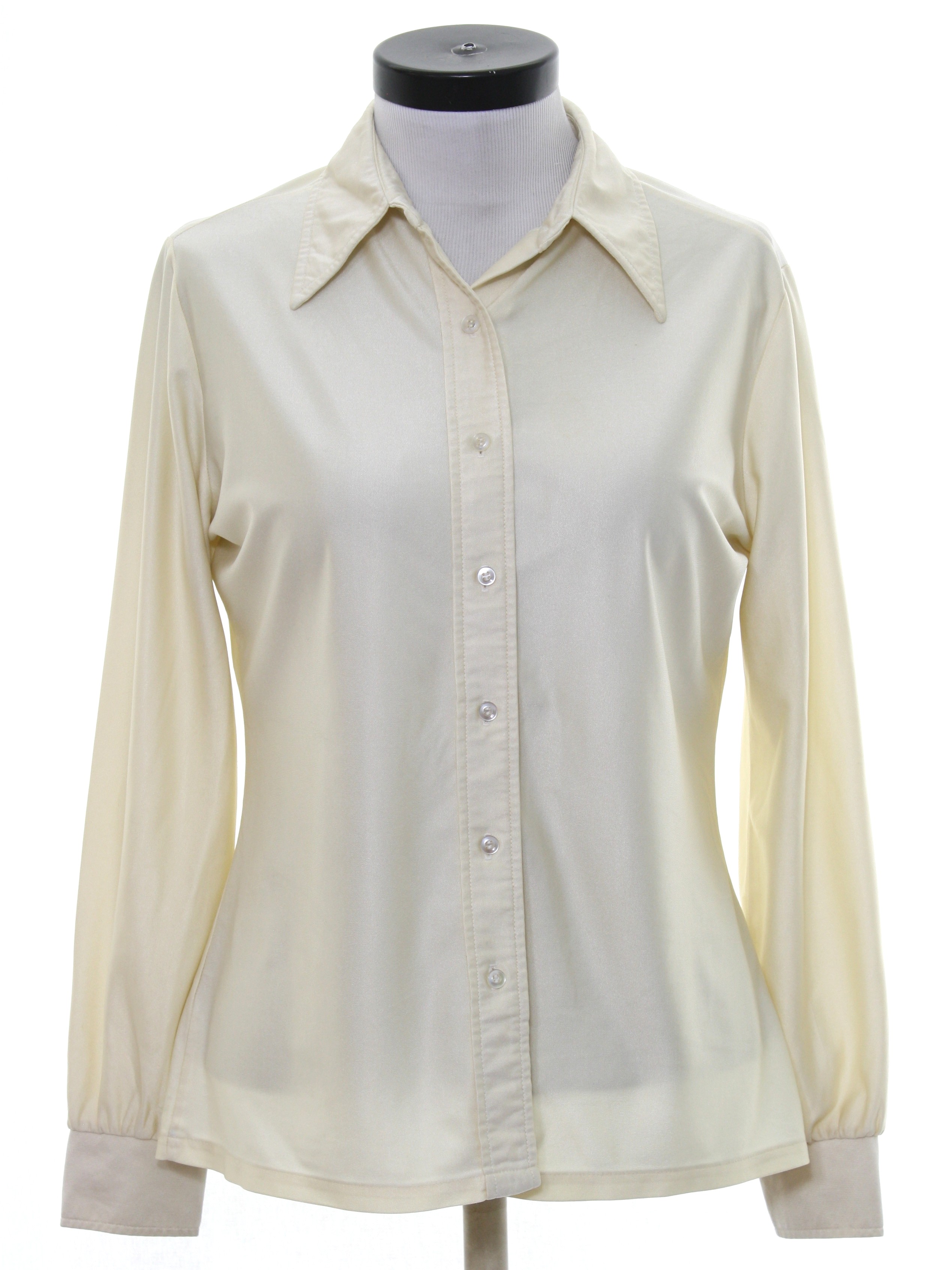 Vintage Jonquil Seventies Disco Shirt: 70s -Jonquil- Womens cream qiana ...