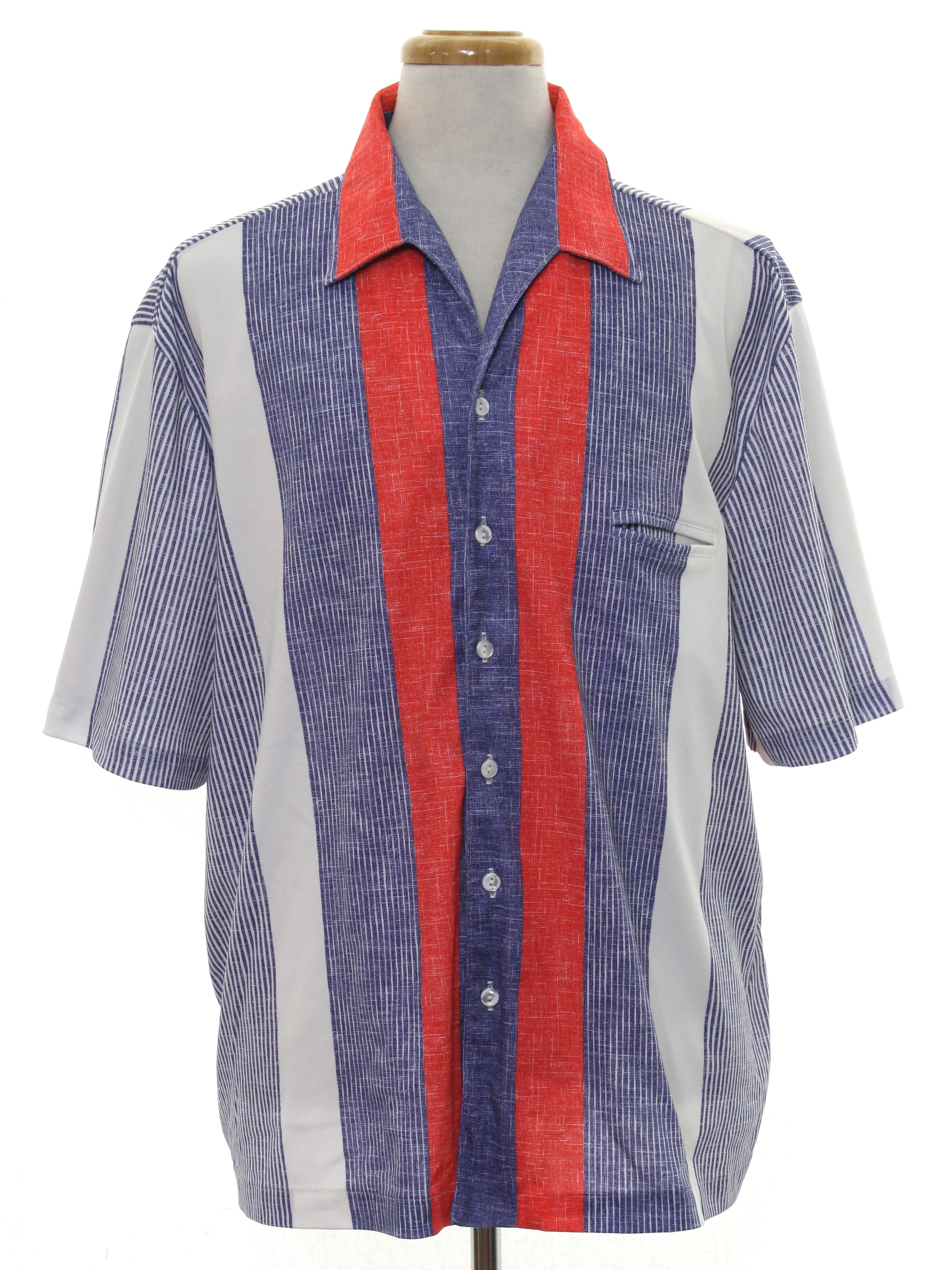 Retro 80's Shirt: 80s -Alan Stuart- Mens red, white and blue slinky ...