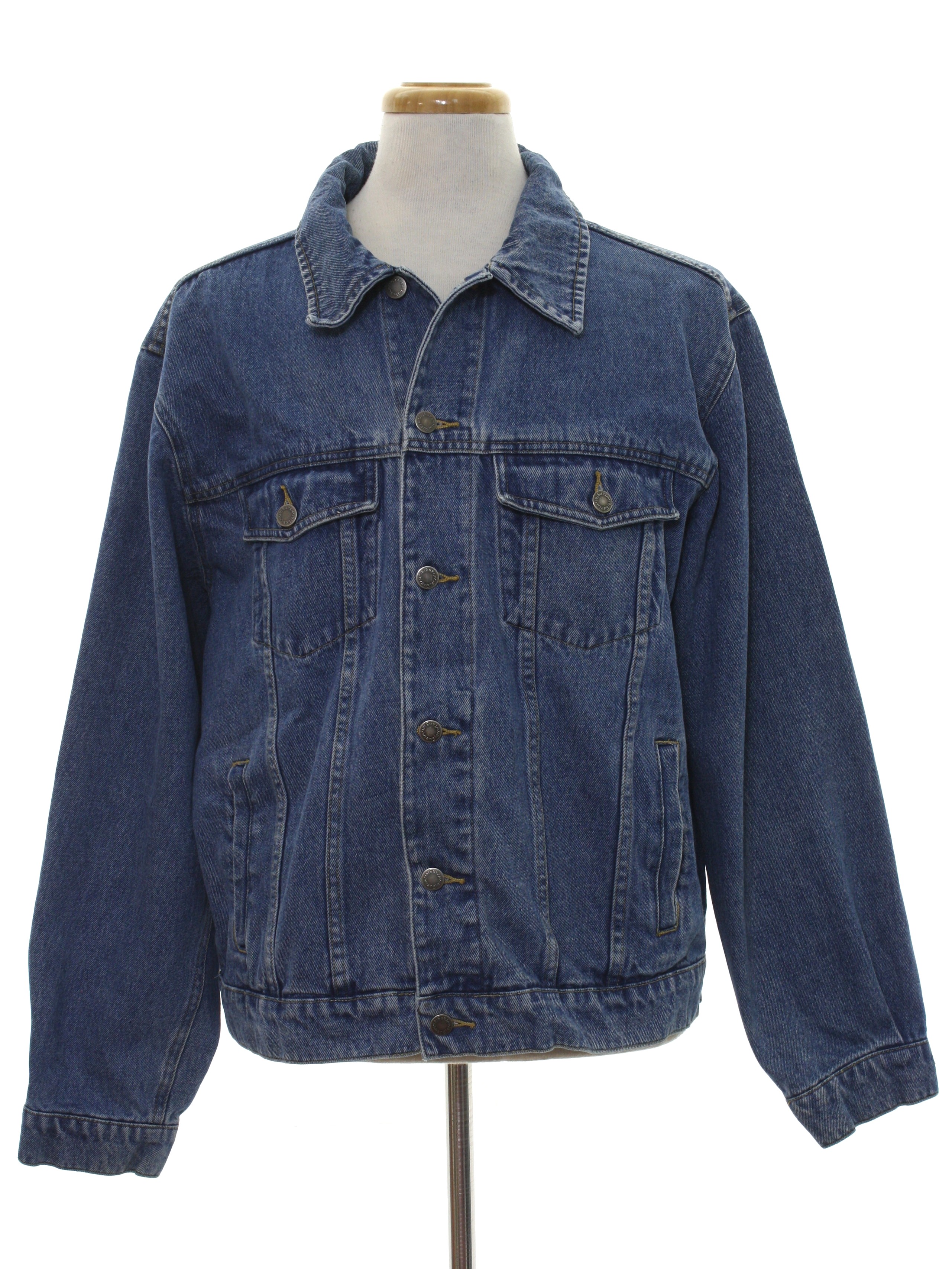 Jacket: 90s -Wrangler Hero- Mens dark blue background cotton denim ...