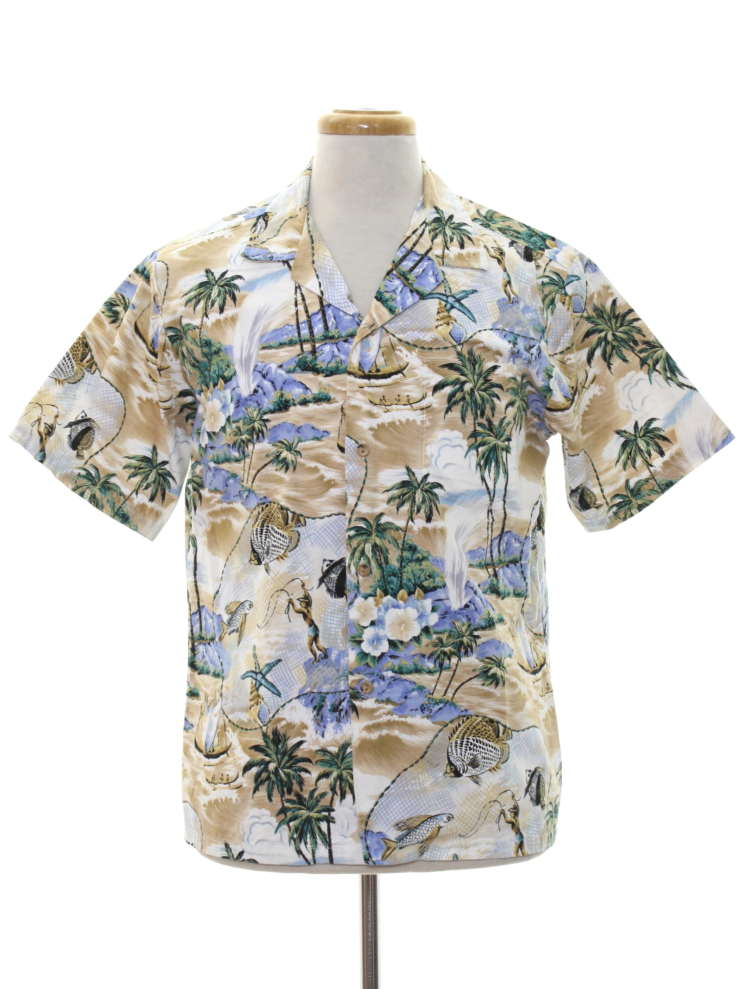 Retro Eighties Hawaiian Shirt: 80s -Hawaii- Mens sky blue and sand ...