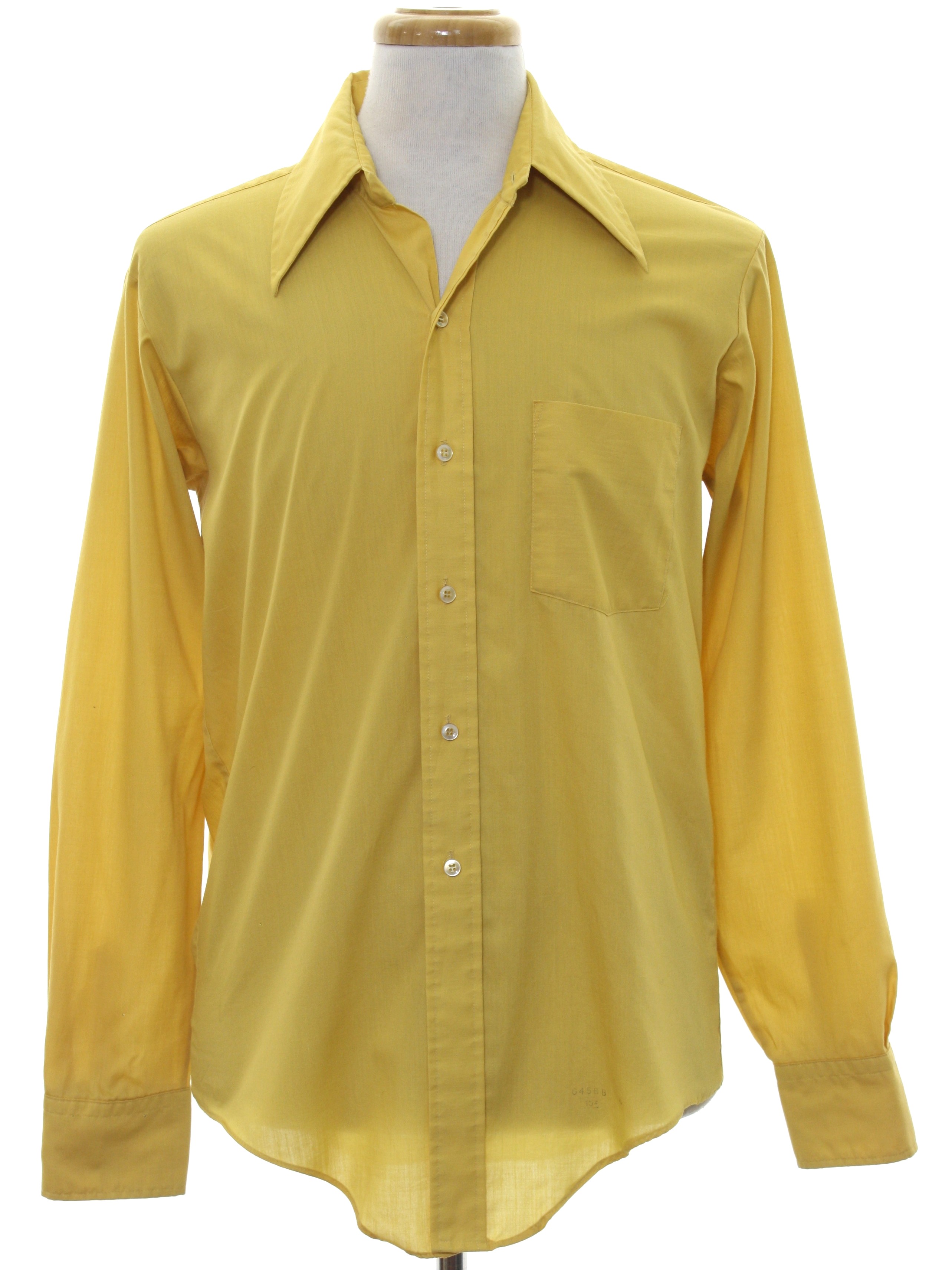 70's Vintage Shirt: 70s -Hansom- Mens mustard polyester cotton blend ...