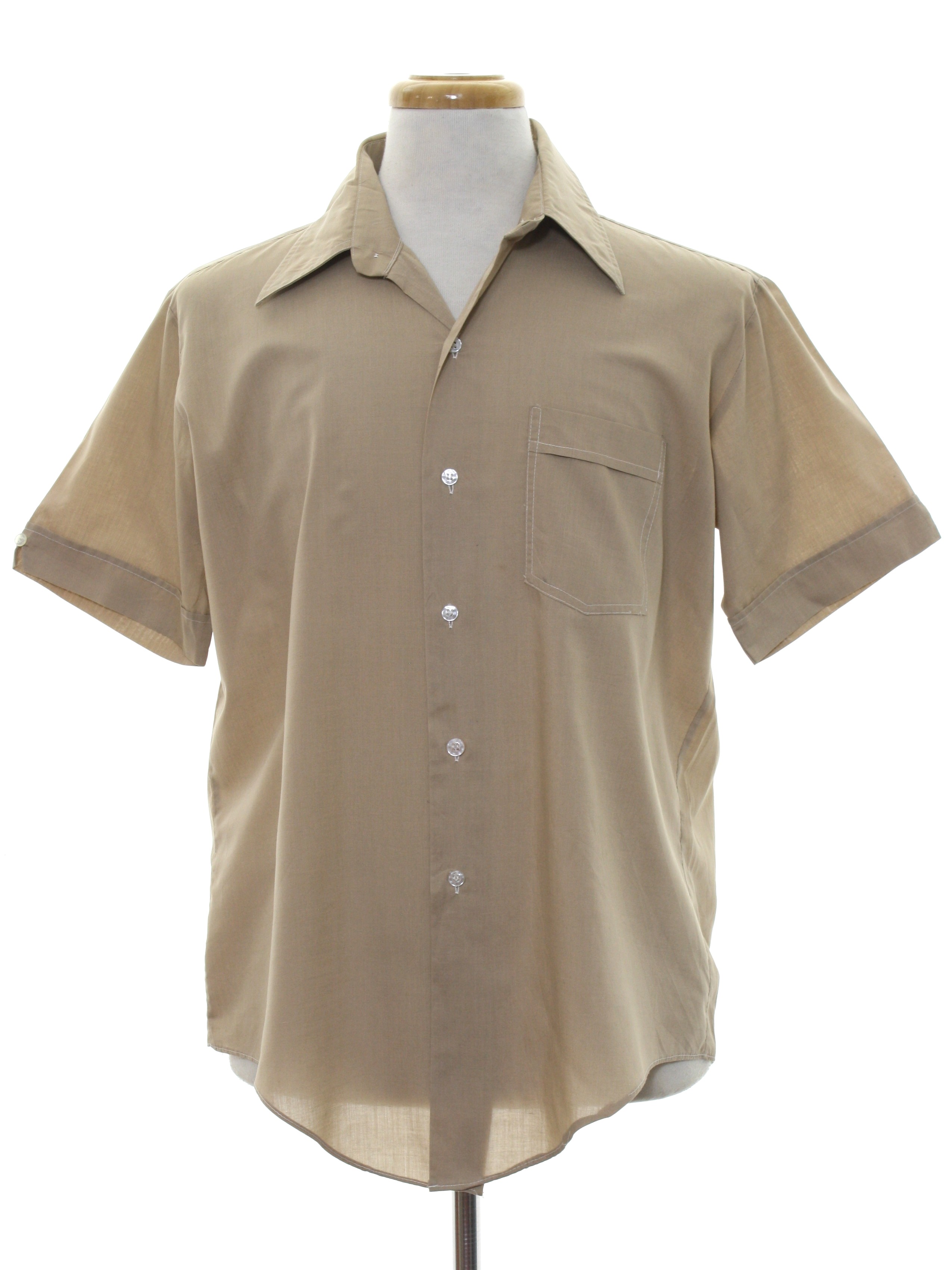 Retro 1970's Shirt (Cougar) : 70s -Cougar- Mens taupe polyester cotton ...