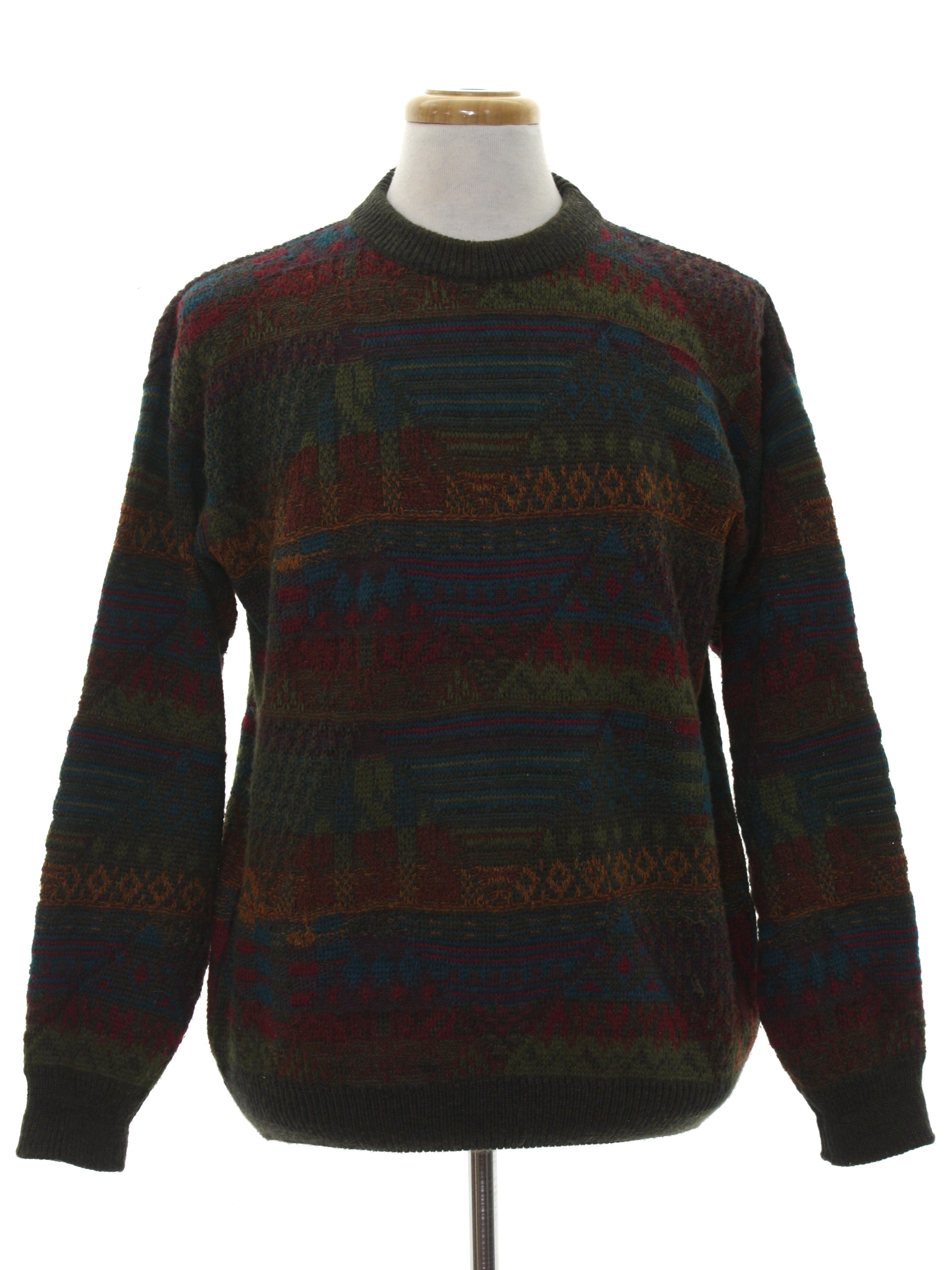 Retro 1980's Sweater (Noba) : 80s -Noba- Mens dark khaki green, orange ...