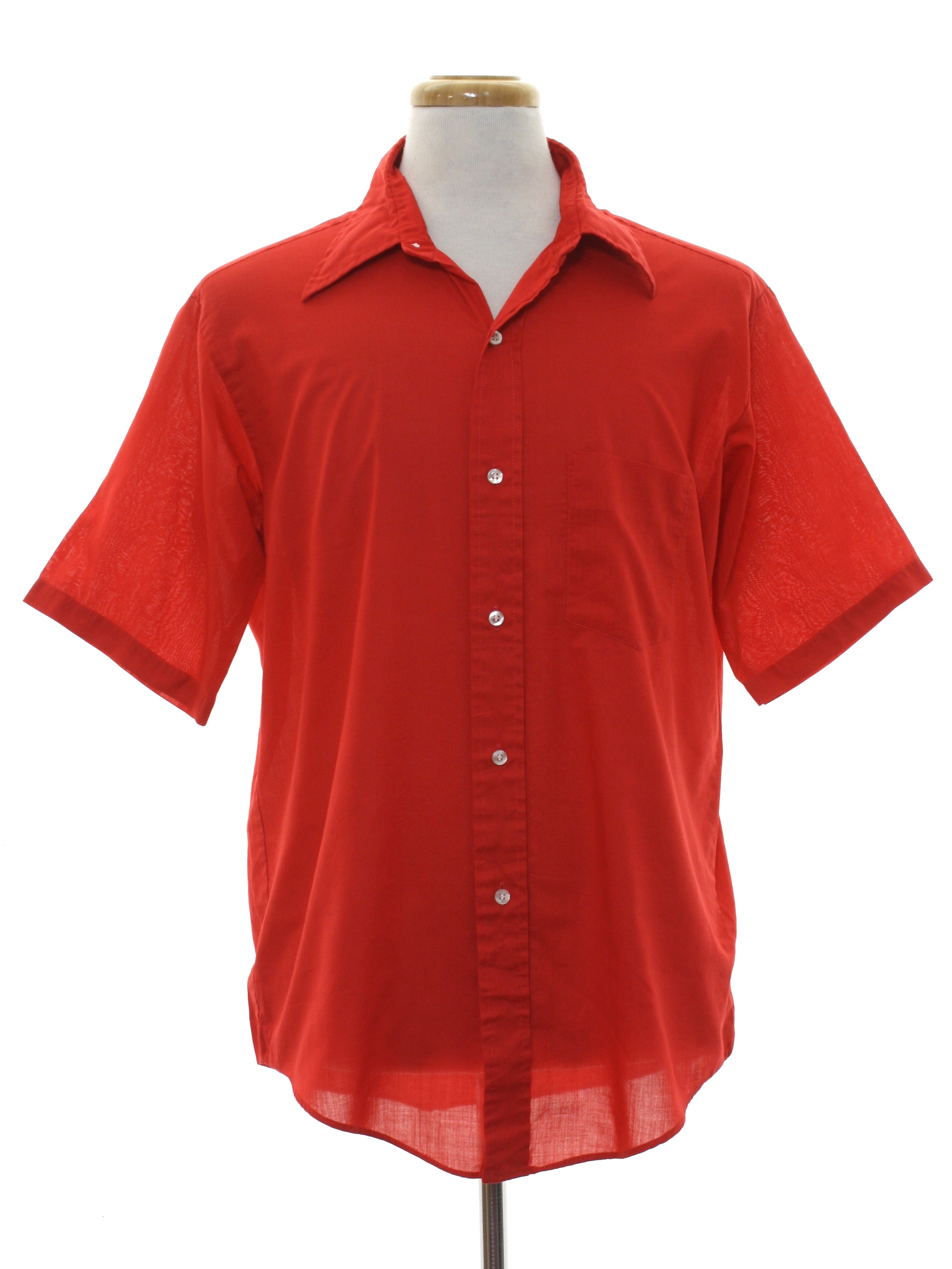 Seventies Vintage Shirt: 70s -Donegal- Mens red polyester cotton blend ...