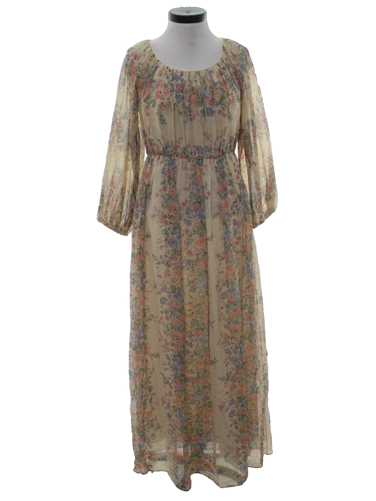 Vintage 1970's Hippie Dress: Late 70s -Rona- Womens beige background ...