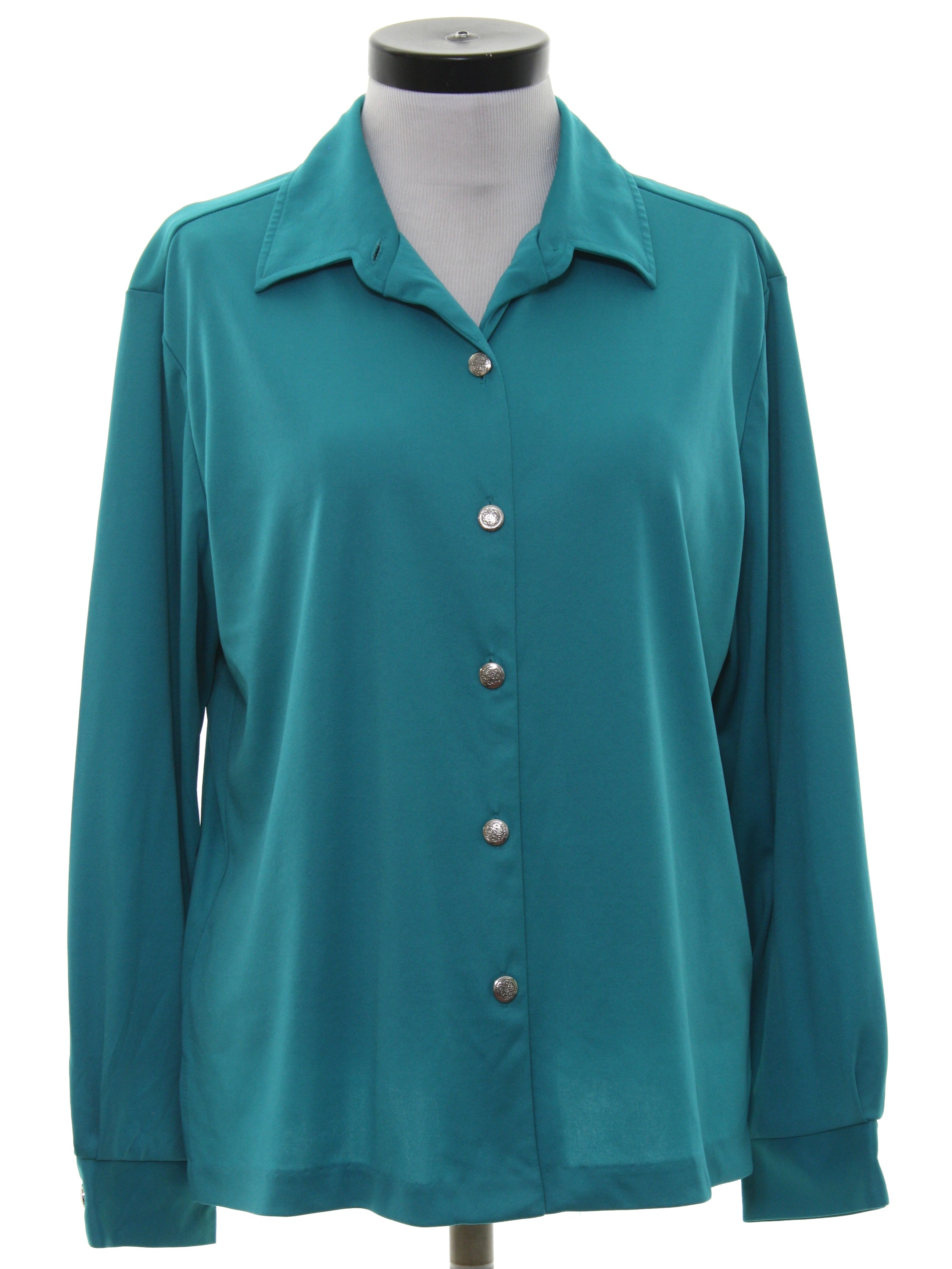 Retro 80's Shirt: 80s -Haband- Womens teal background slinky polyester ...