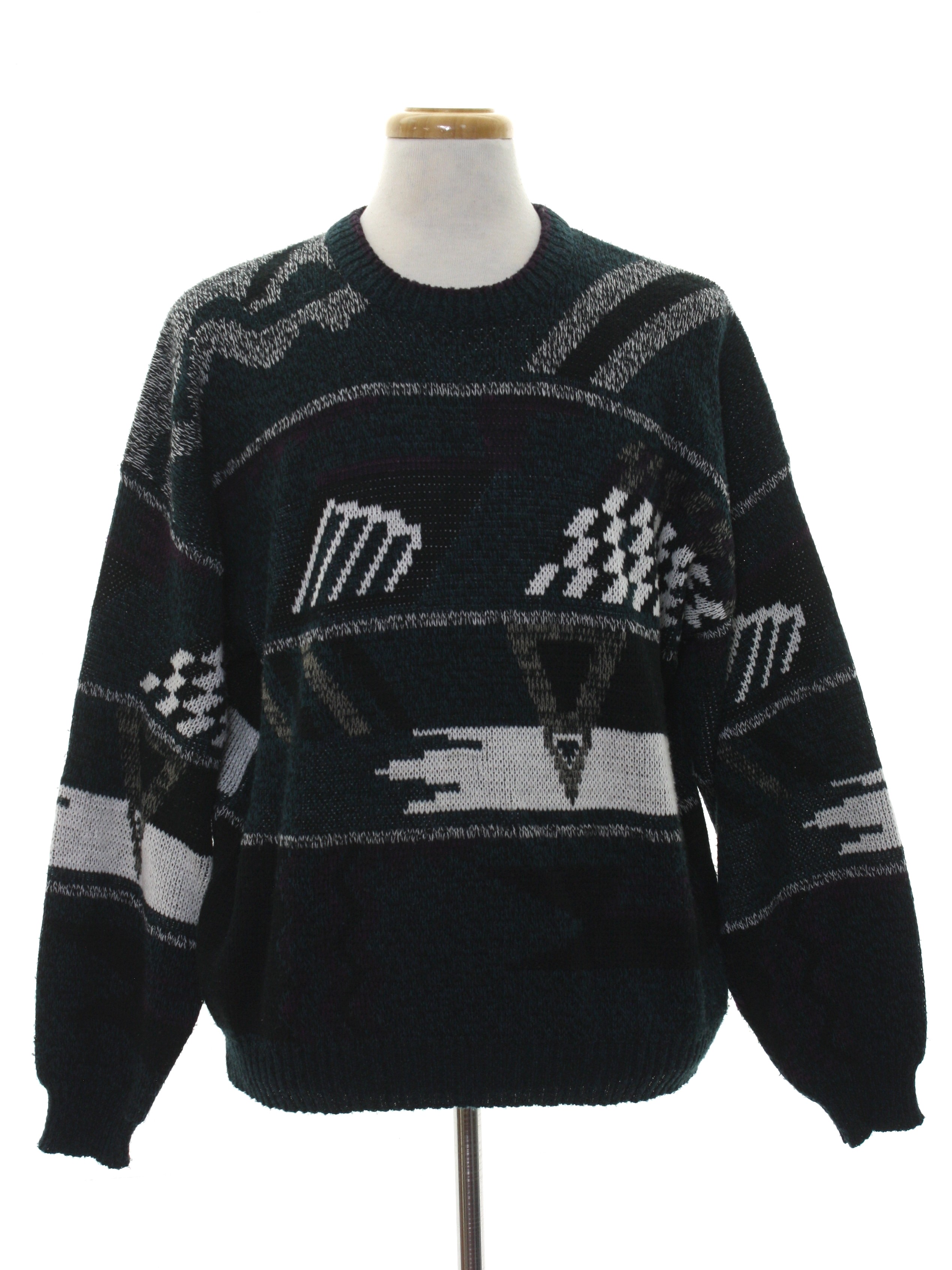 Vintage Expressions 1980s Sweater: 80s -Expressions- Mens black, dark ...