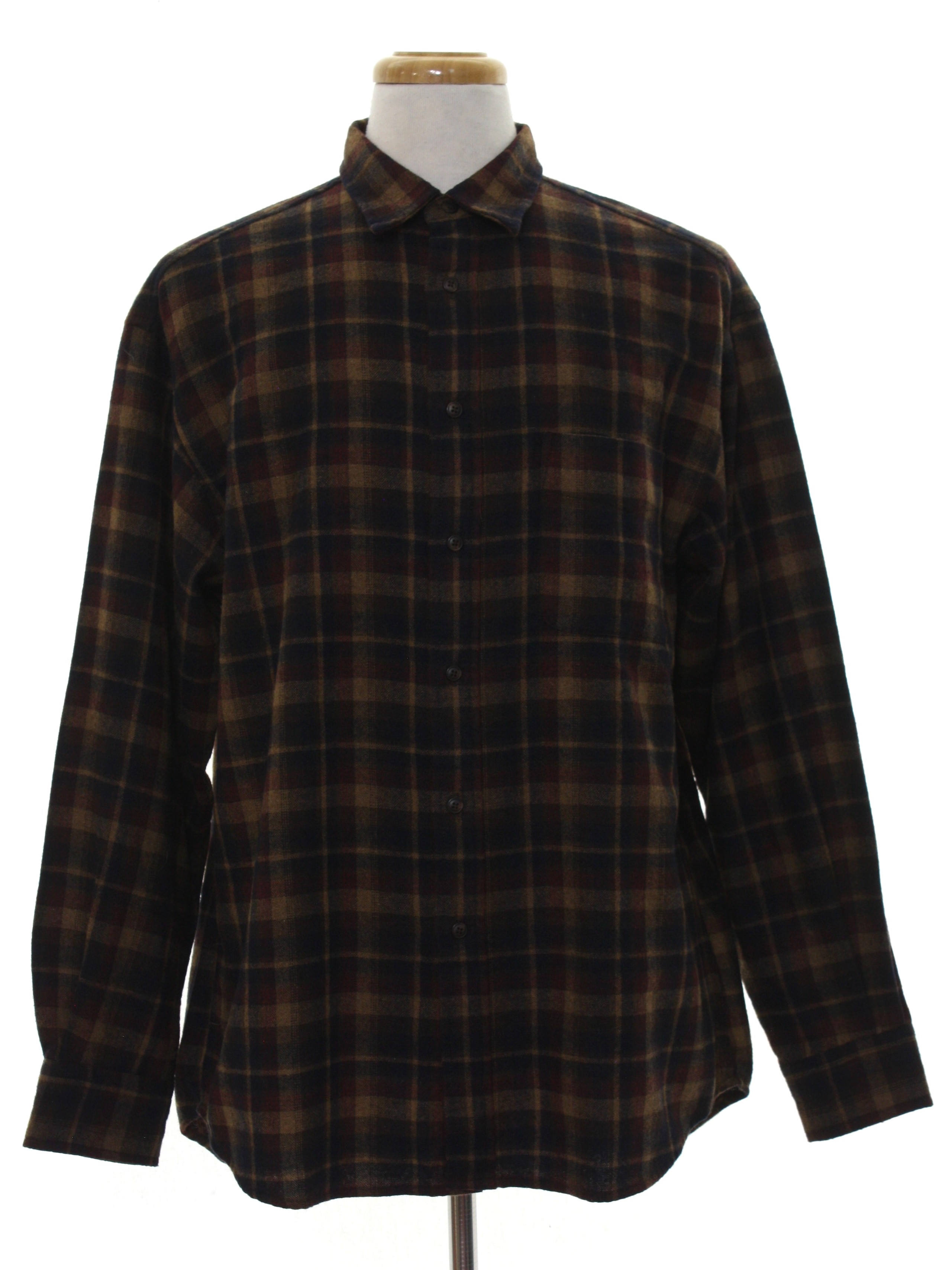 1990s Gap Shirt: 90s -Gap- Mens brown, tan, blue, and red plaid print ...