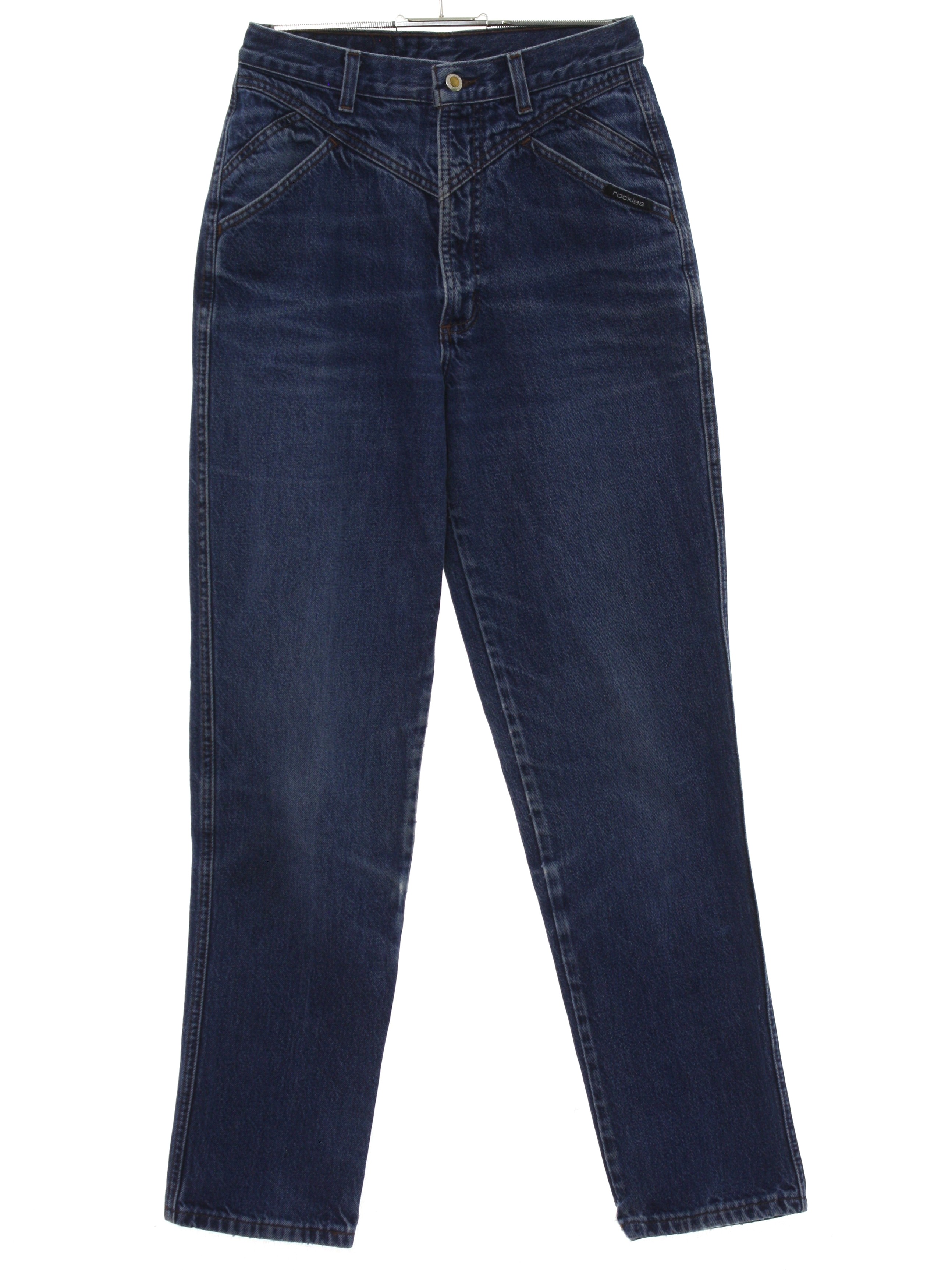 Retro Eighties Pants: Late 80s -Rockies- Womens dark blue cotton denim ...
