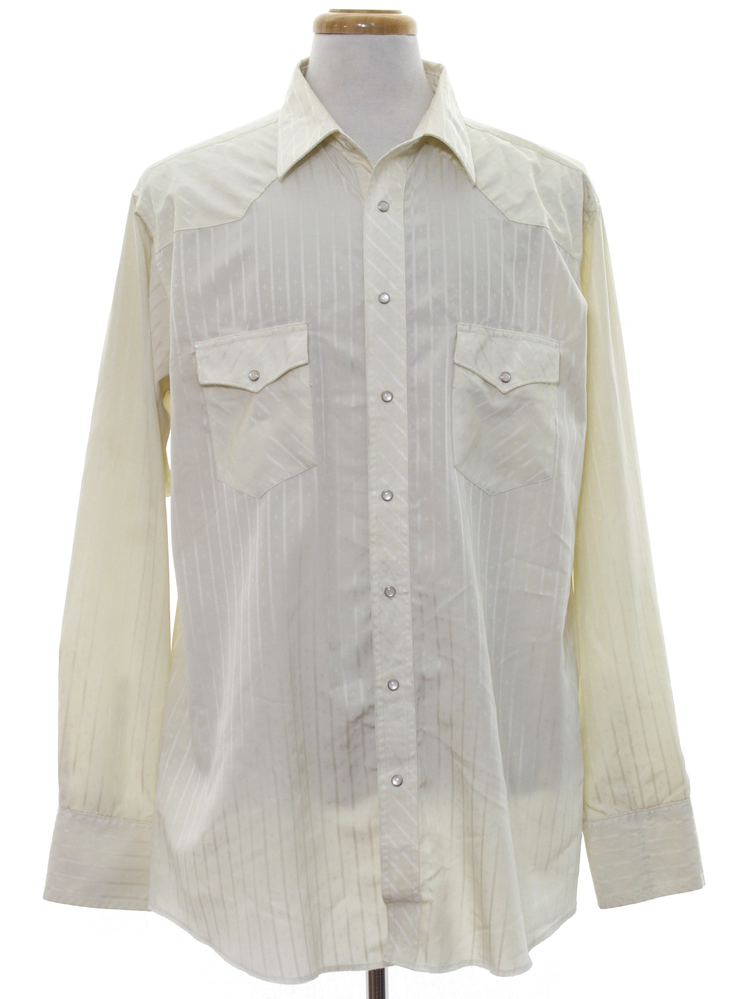 1990's Retro Western Shirt: 90s -Wrangler- Mens cream color with ...