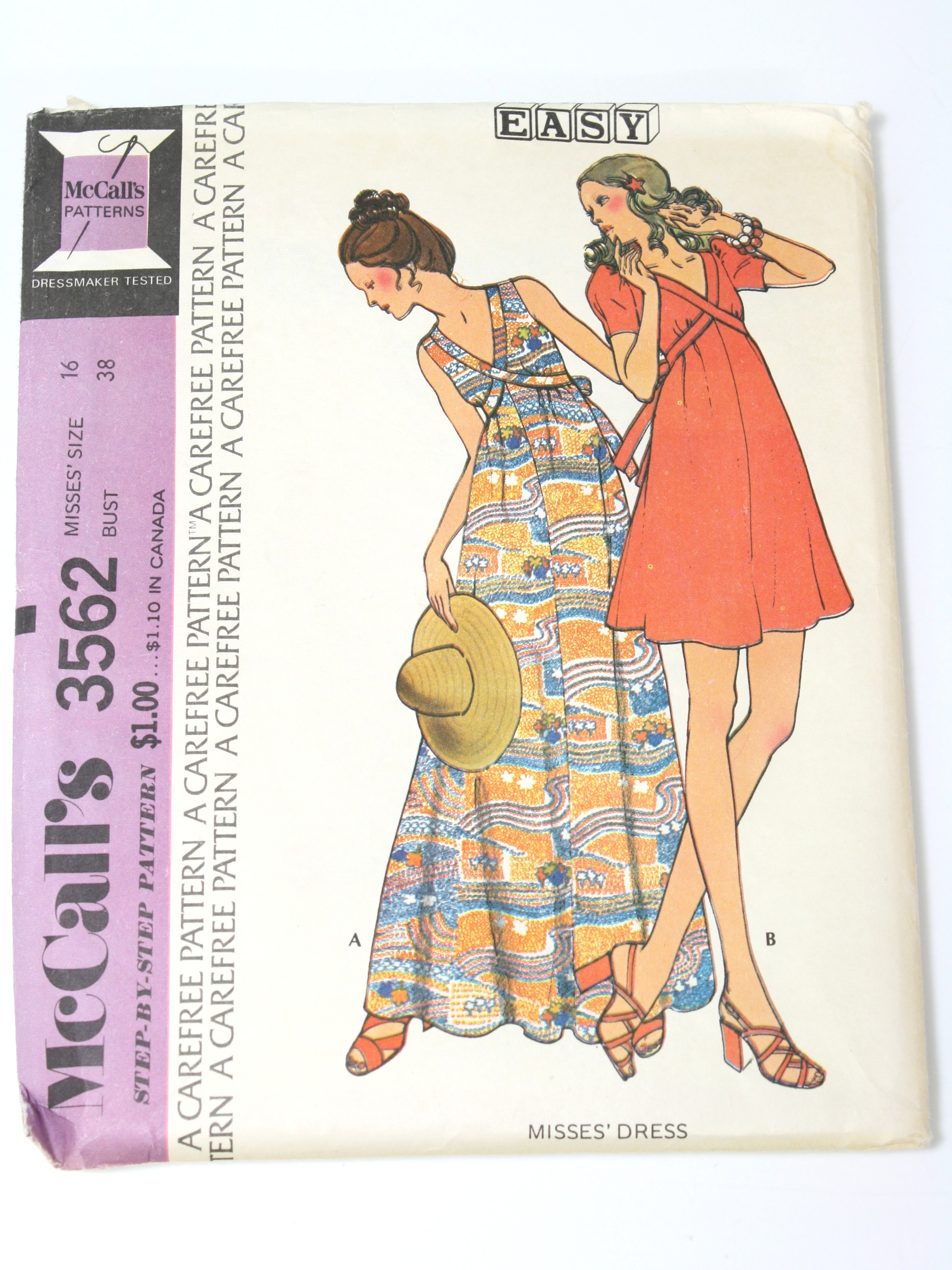 Vintage McCalls Pattern No. 3562 1970s Sewing Pattern: 70s