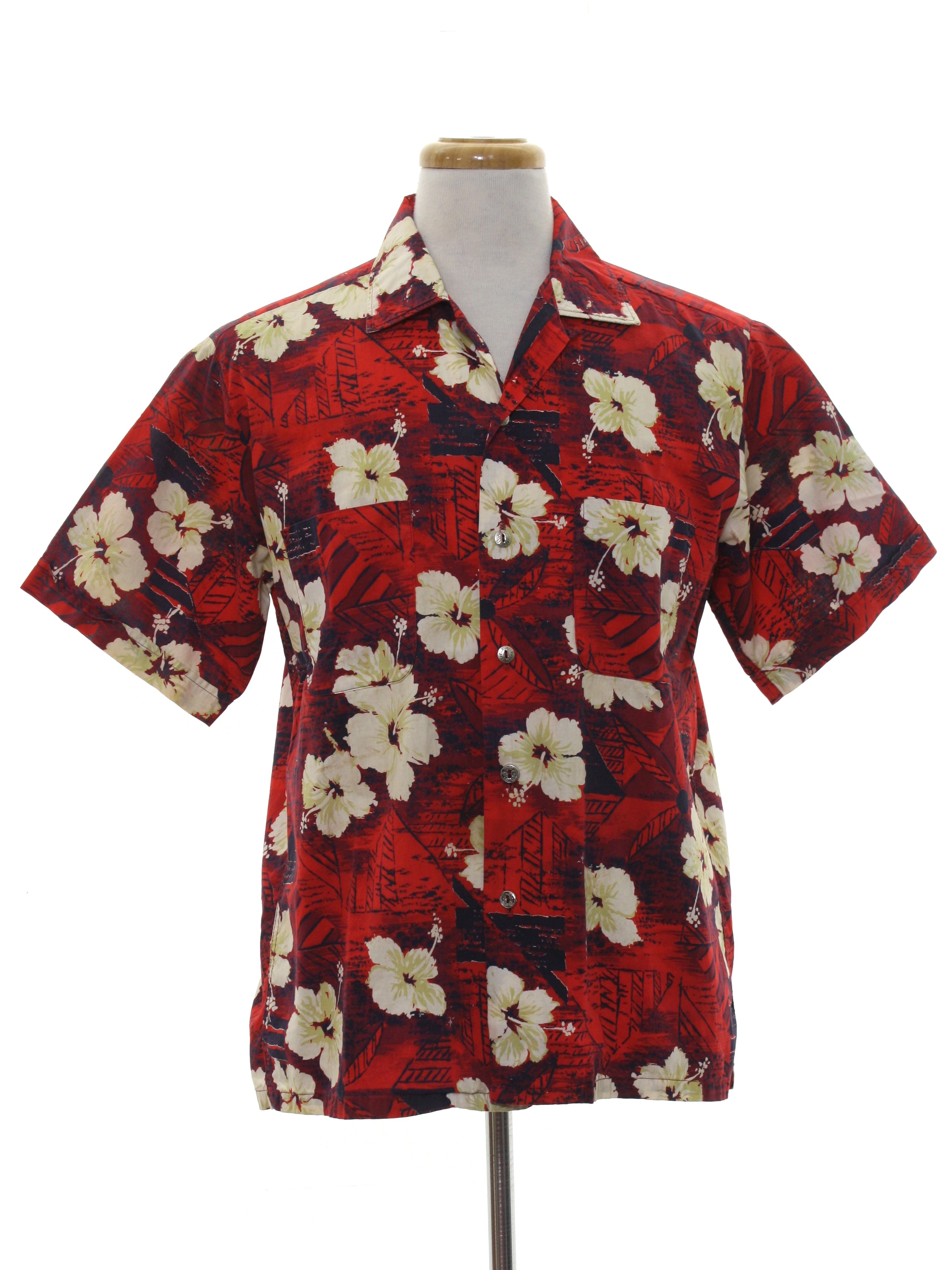 Retro Eighties Hawaiian Shirt: Early 80s -Missing Label- Mens red ...