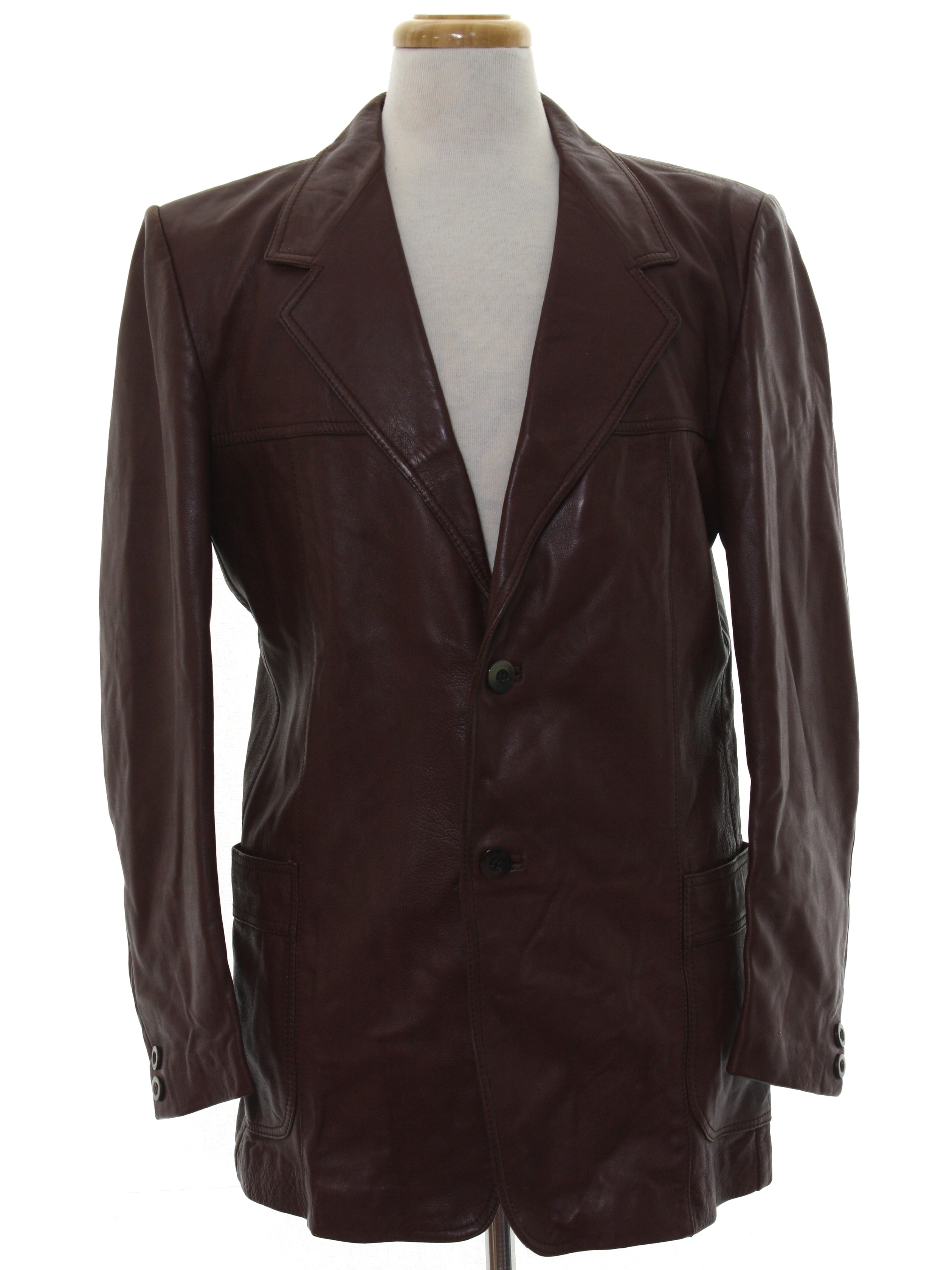1980's Retro Leather Jacket: 80s -Peruzzi- Mens dark reddish brown ...