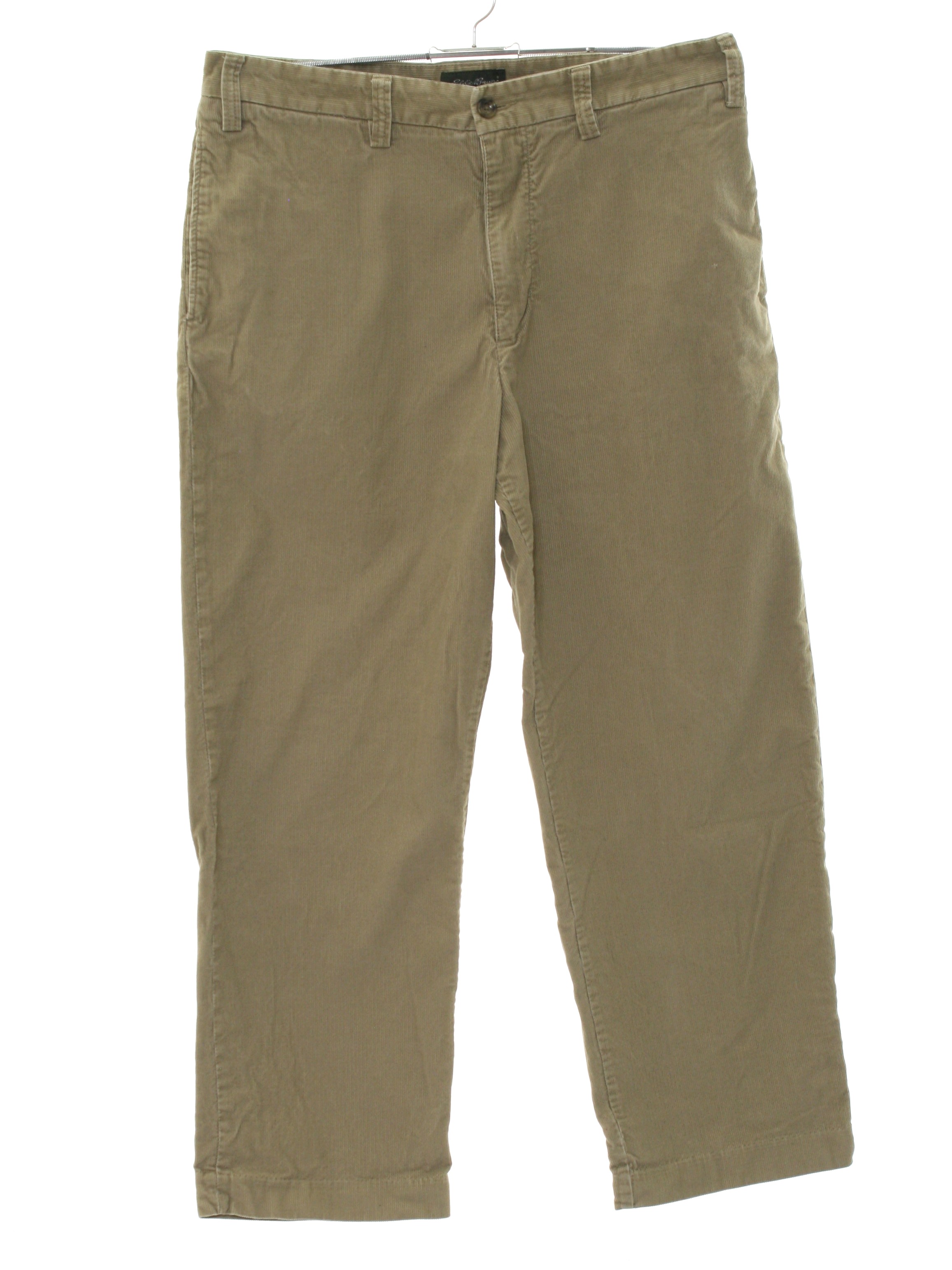 Pants: 90s -Eddie Bauer- Mens tan solid colored cotton corduroy flat ...
