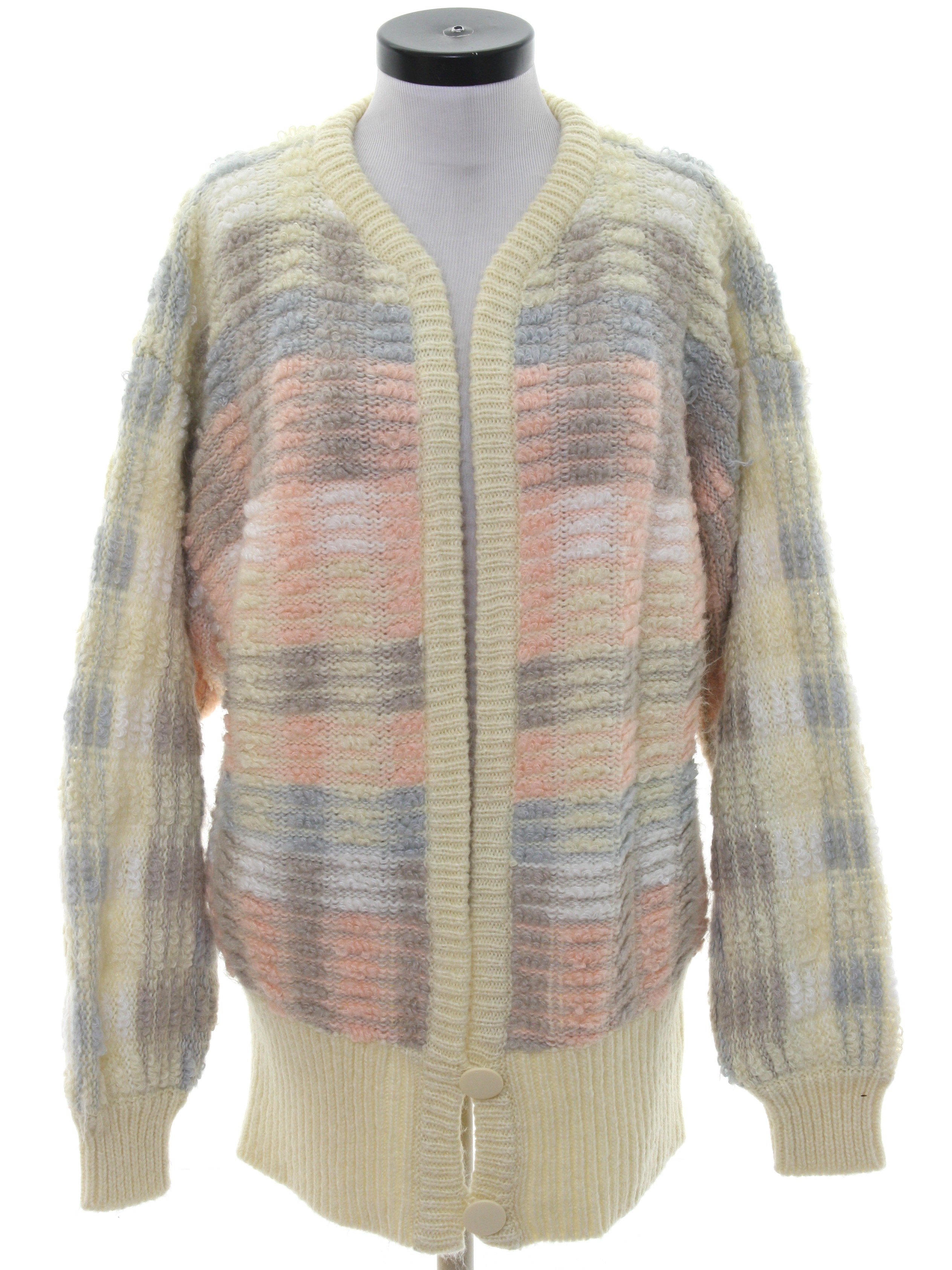 80s Retro Caridgan Sweater: 80s -Lindsay Scott- Womens ivory background