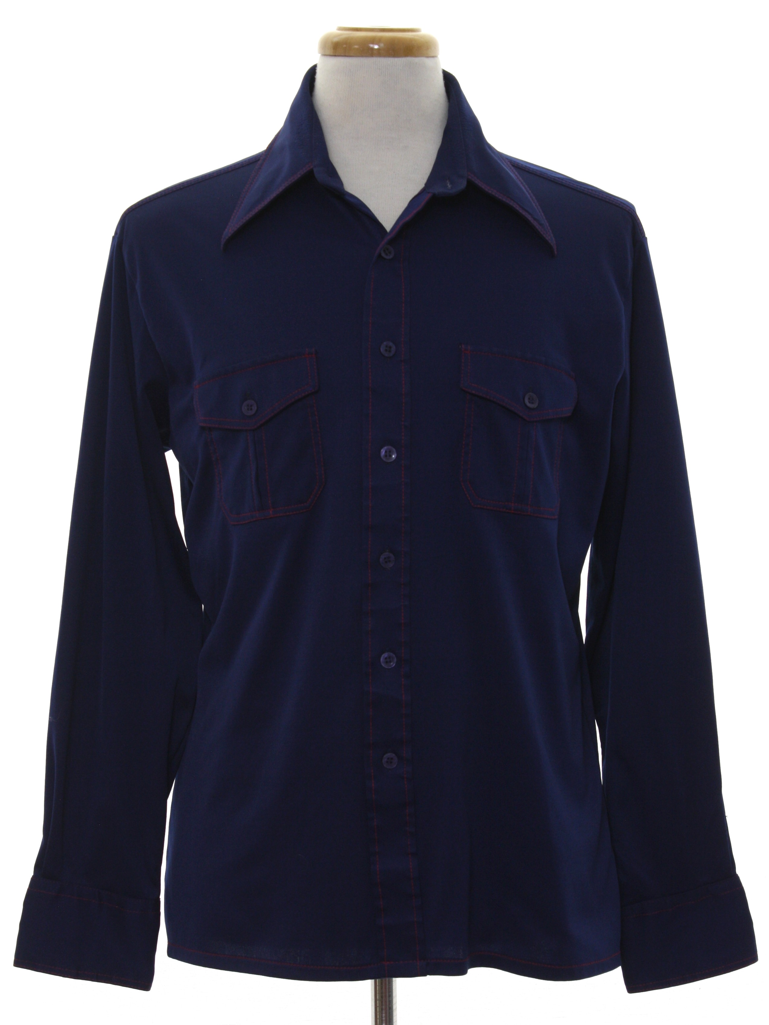 Seventies JC Penney Disco Shirt: 70s -JC Penney- Mens navy blue ...