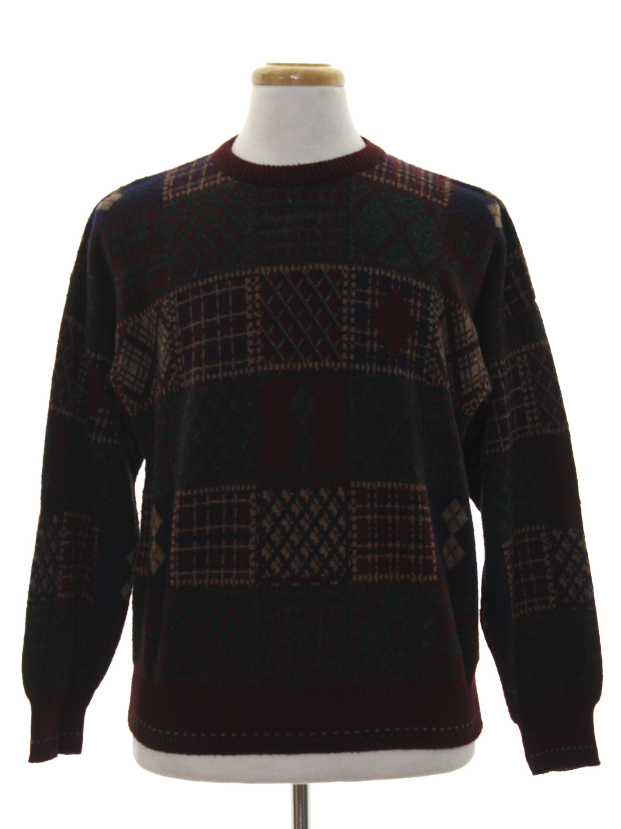 Eighties Vintage Sweater: 80s -Made in Italy- Mens burgundy, tan ...