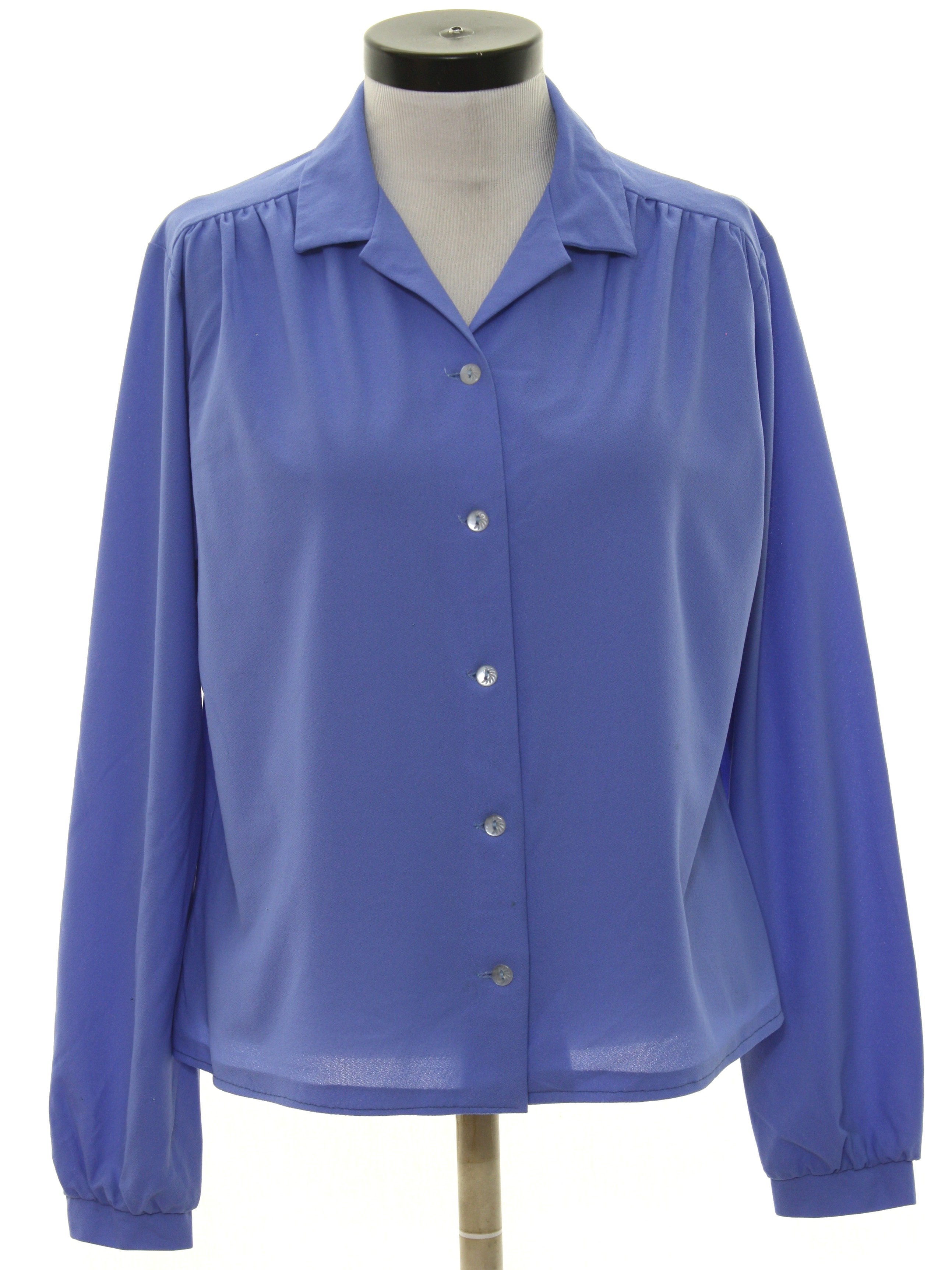 Retro 1970s Shirt: Late 70s -No Label- Womens periwinkle blue polyester ...