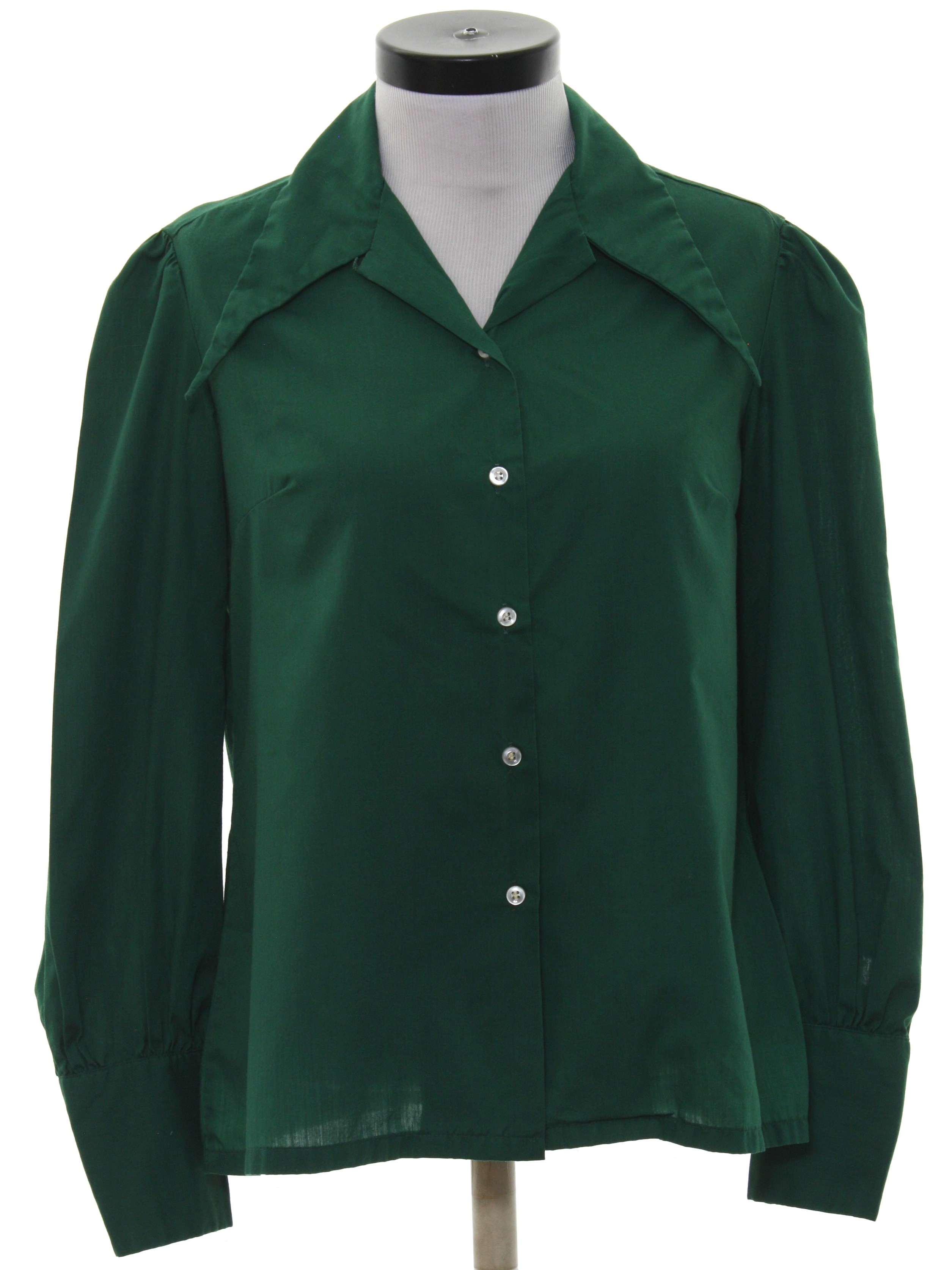 1970's Retro Shirt: 70s -Wrangler- Womens forest green polyester cotton ...