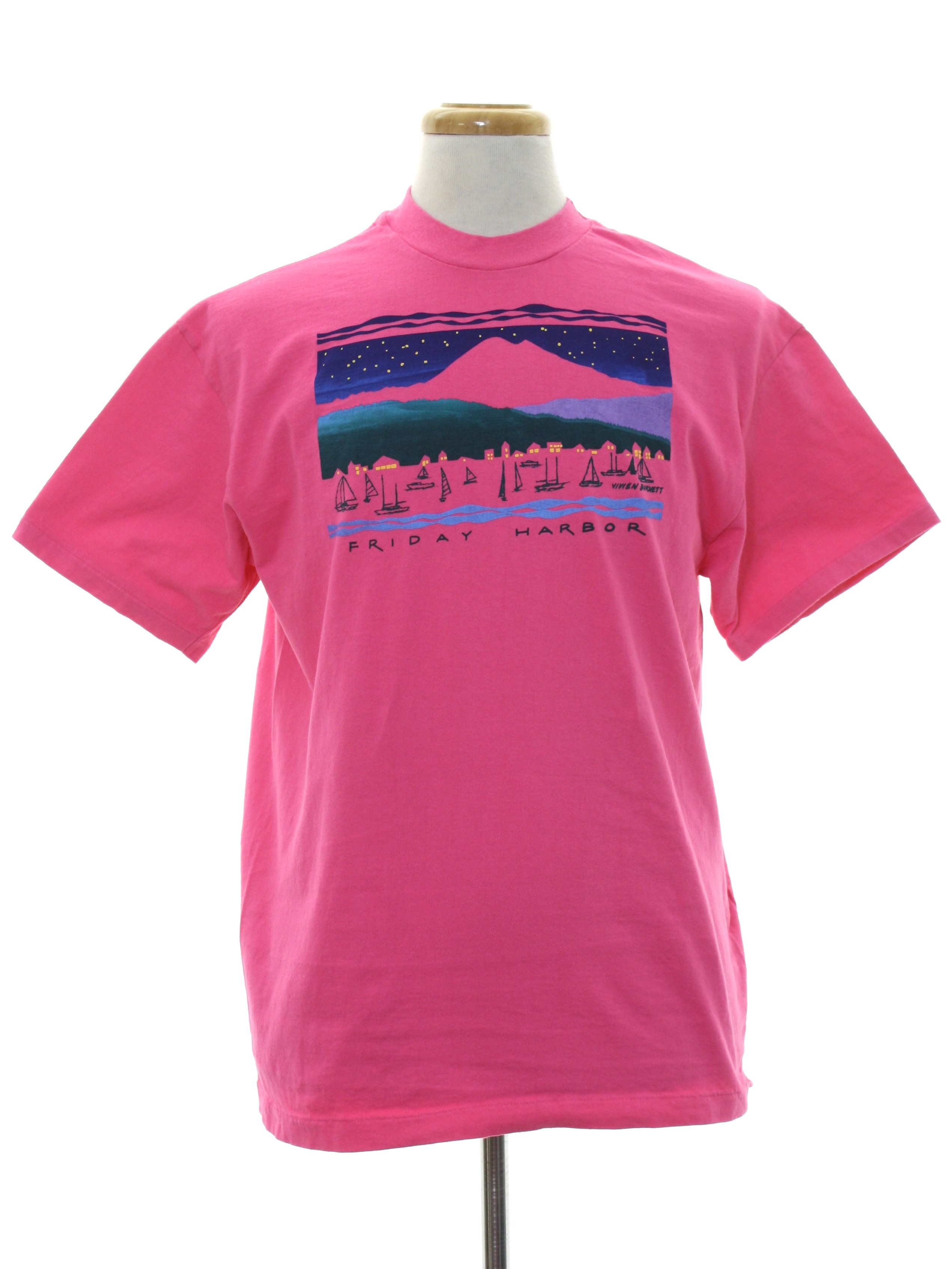 Vintage Hanes 90's T Shirt: 90s -Hanes- Unisex bright pink background ...