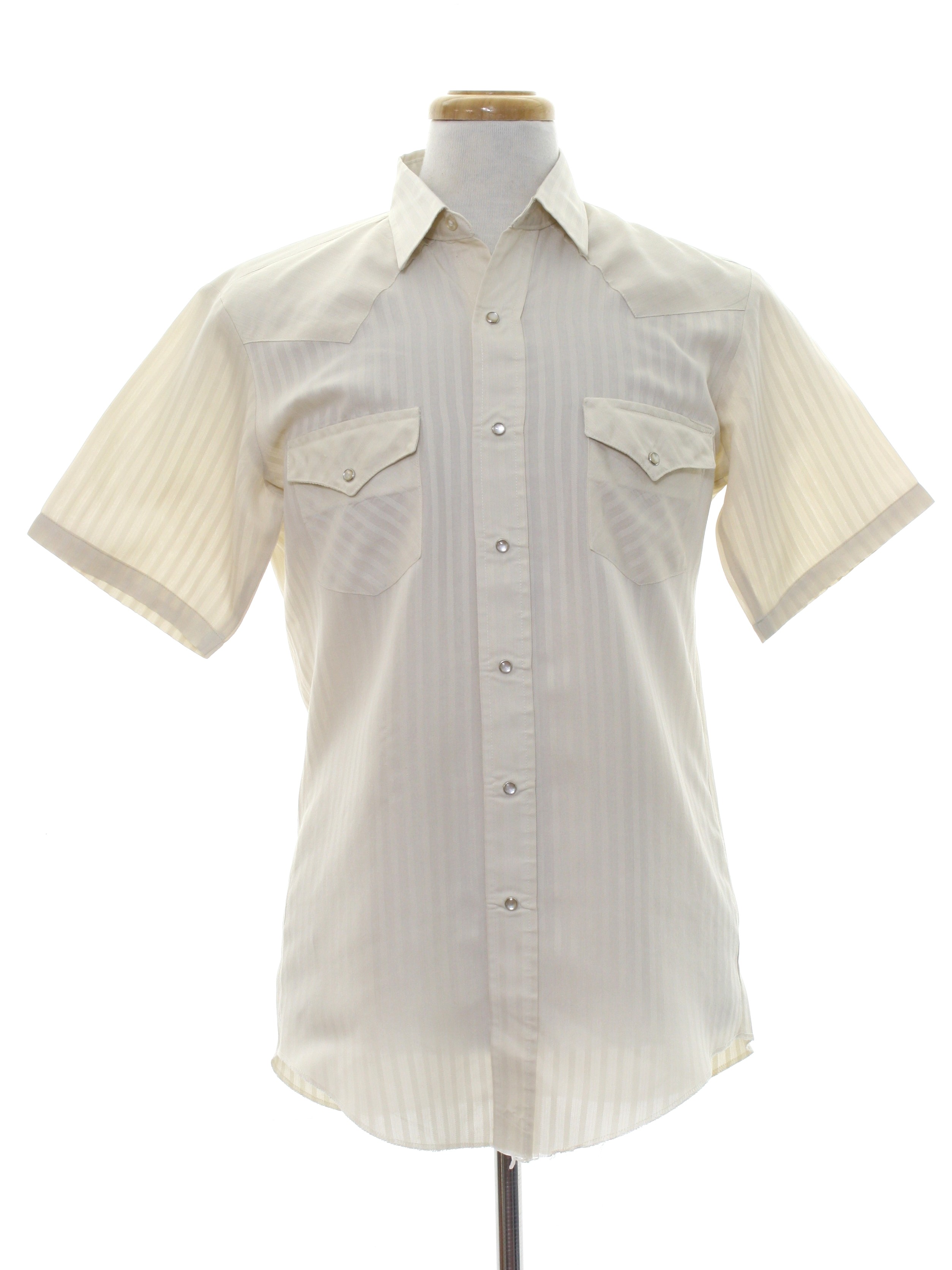 80's Vintage Western Shirt: 80s -Karman- Mens cream with subtle stripes ...