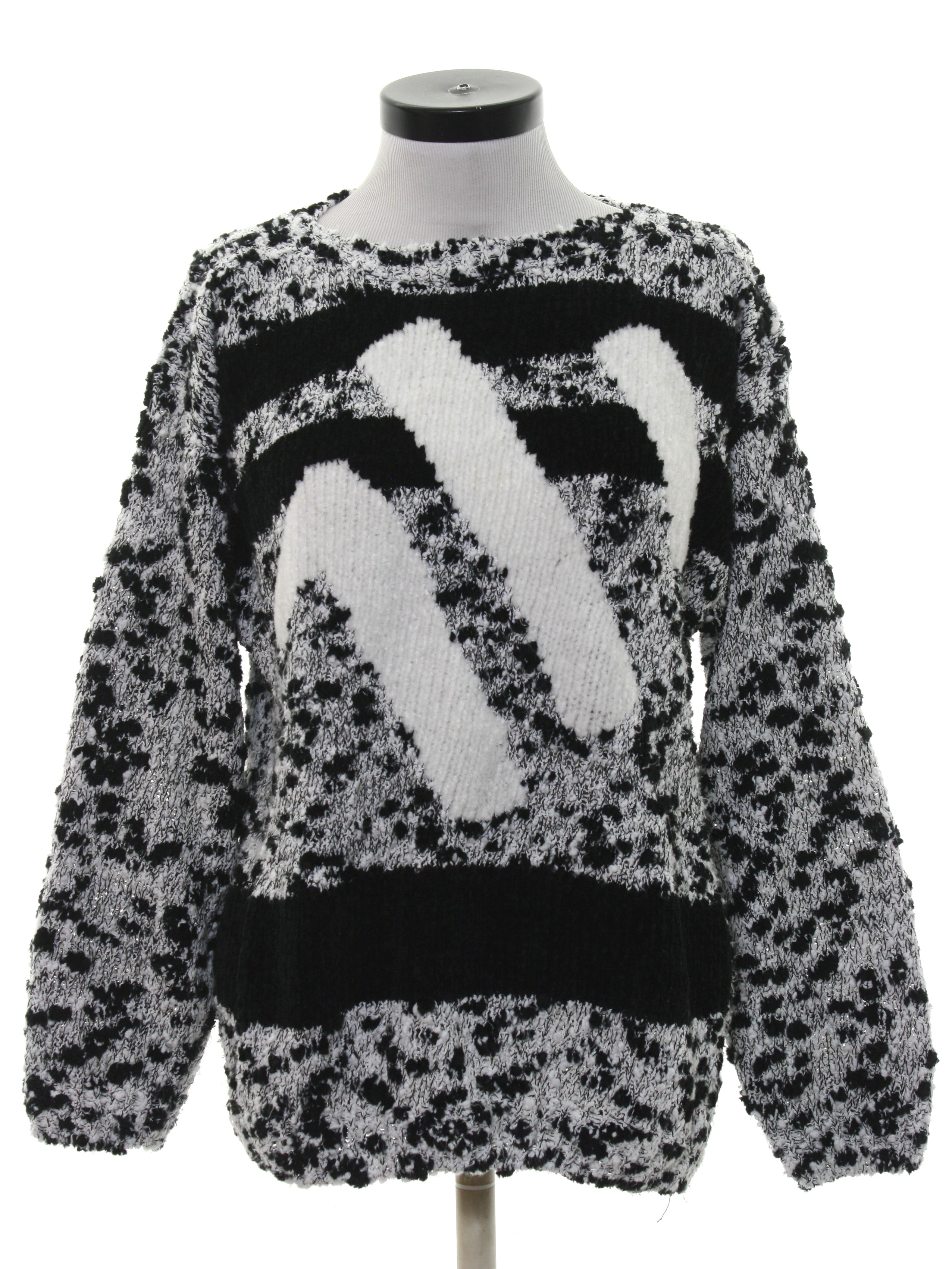 1980's Retro Sweater: 80s -Duet- Womens black and white geometric print ...