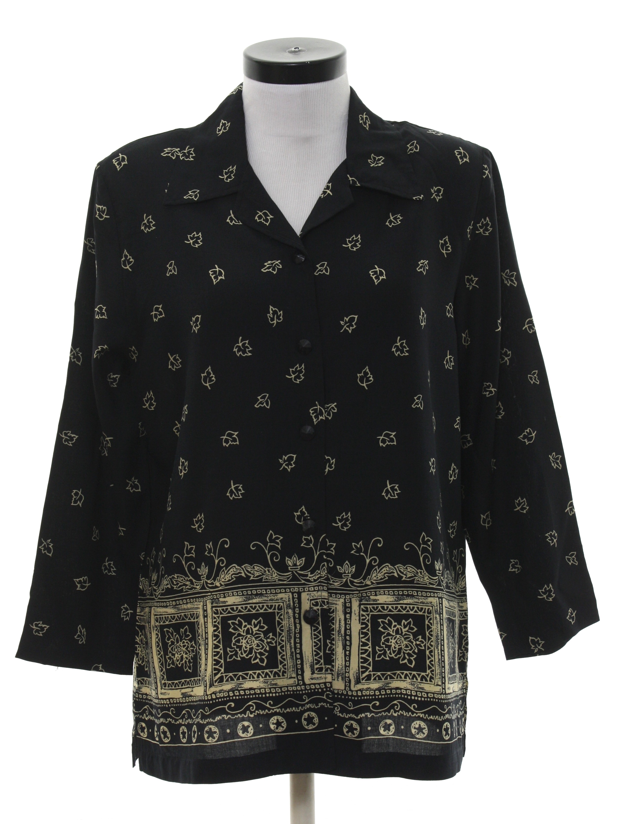 Nineties Blair Shirt: 90s -Blair- Womens black and cream rayon ...