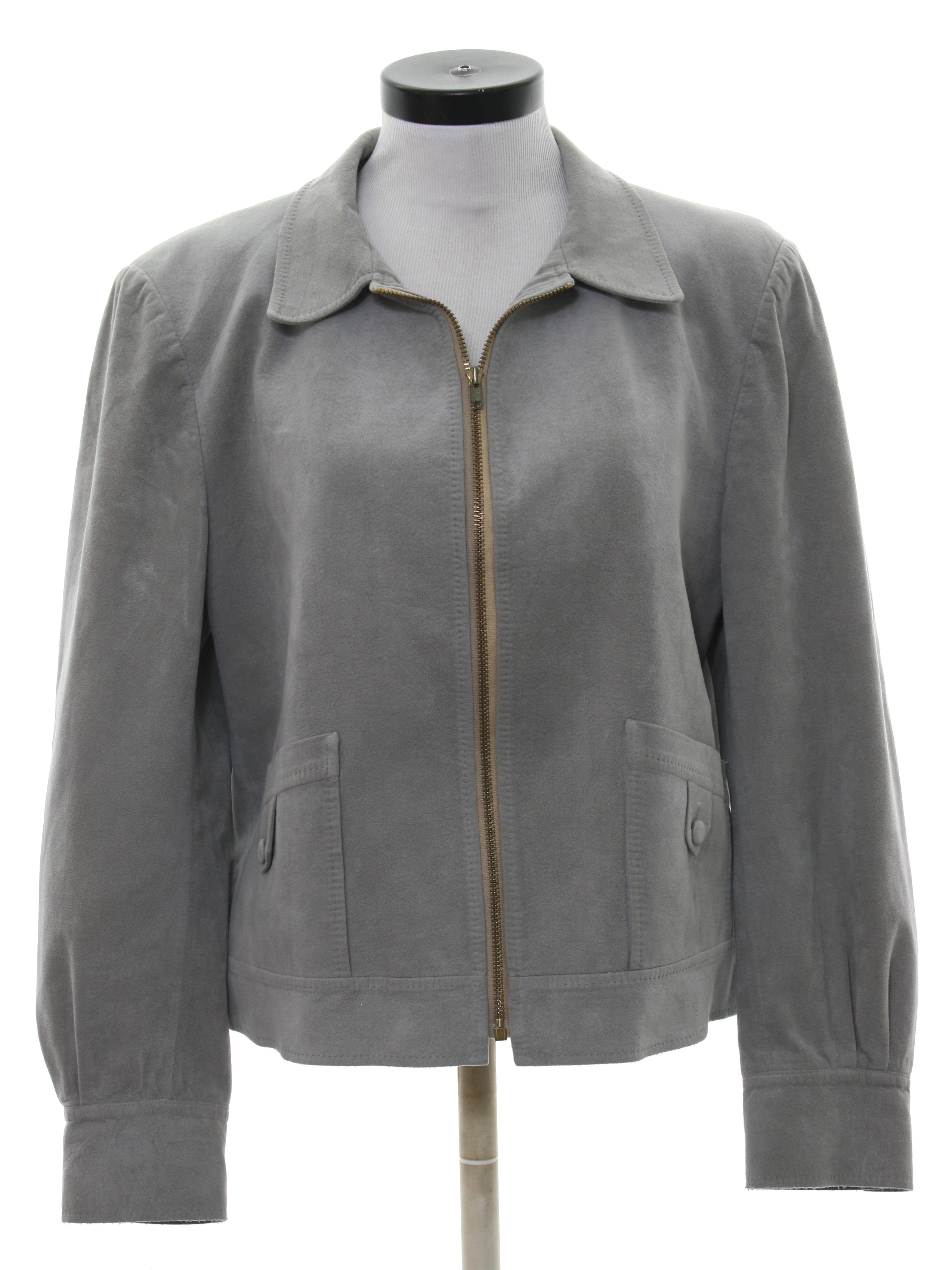 1980s Vintage Leather Jacket: Late 80s -Vincent Kari- Womens dove grey ...