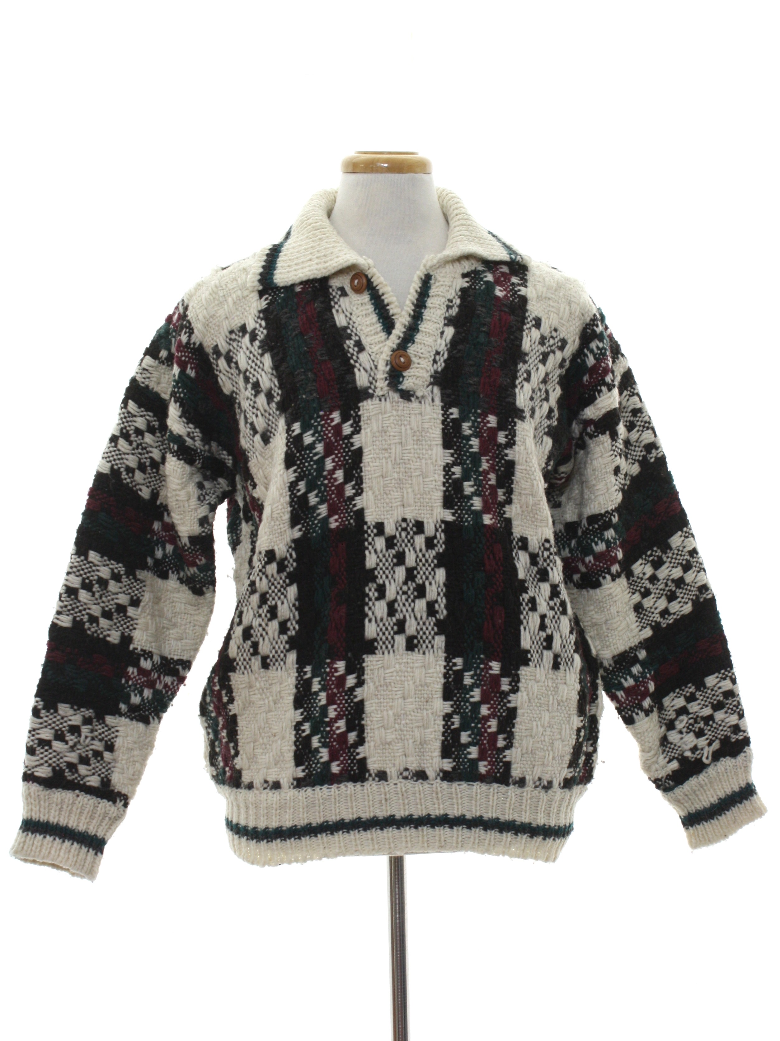 Nineties Vintage Sweater: 90s -Hand Knit in Ecuador- Mens winter