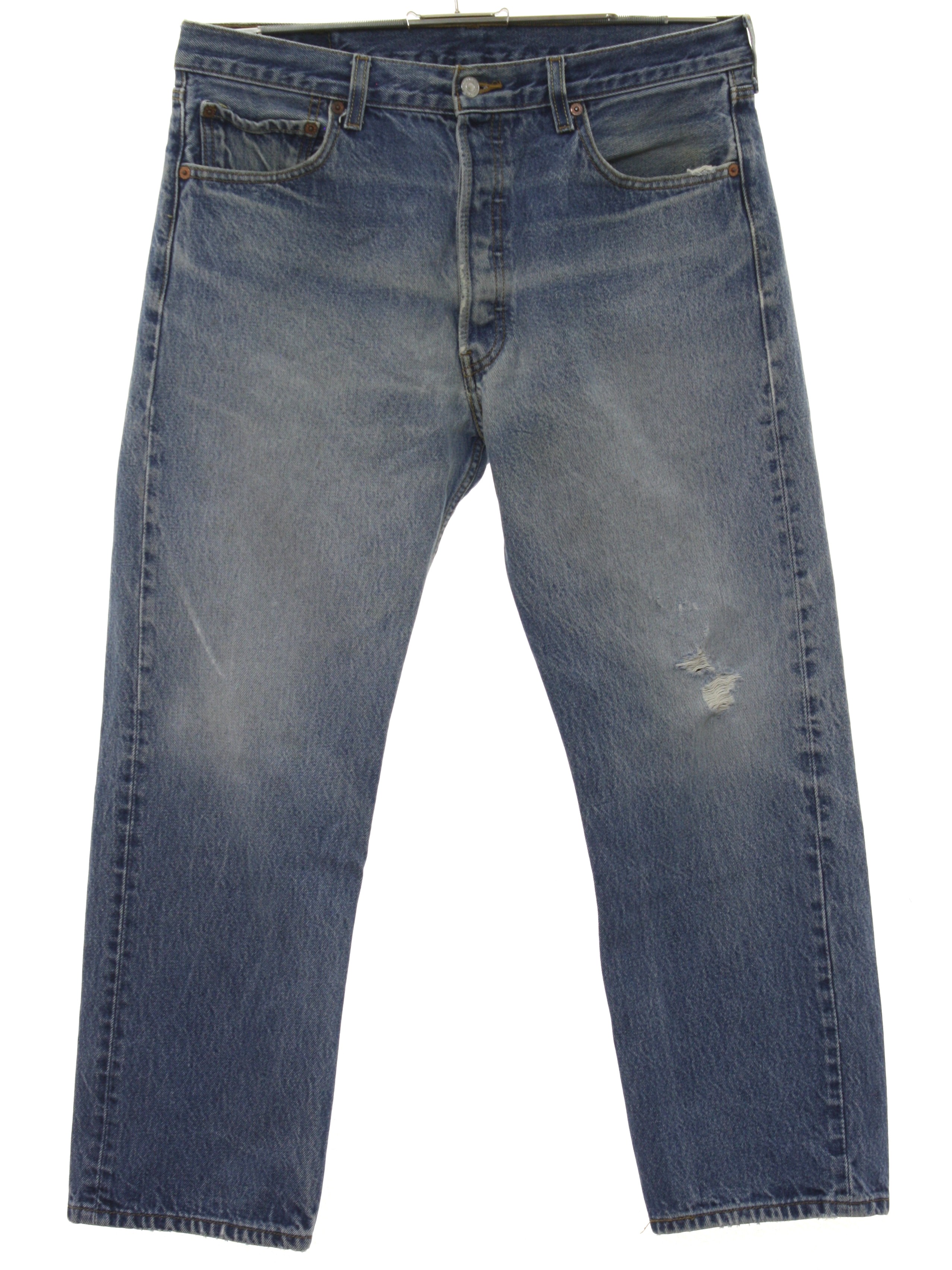 1990s Vintage Levis Pants 90s Levis 501 Mens Heavily Faded And Worn Blue Cotton Denim Levis 