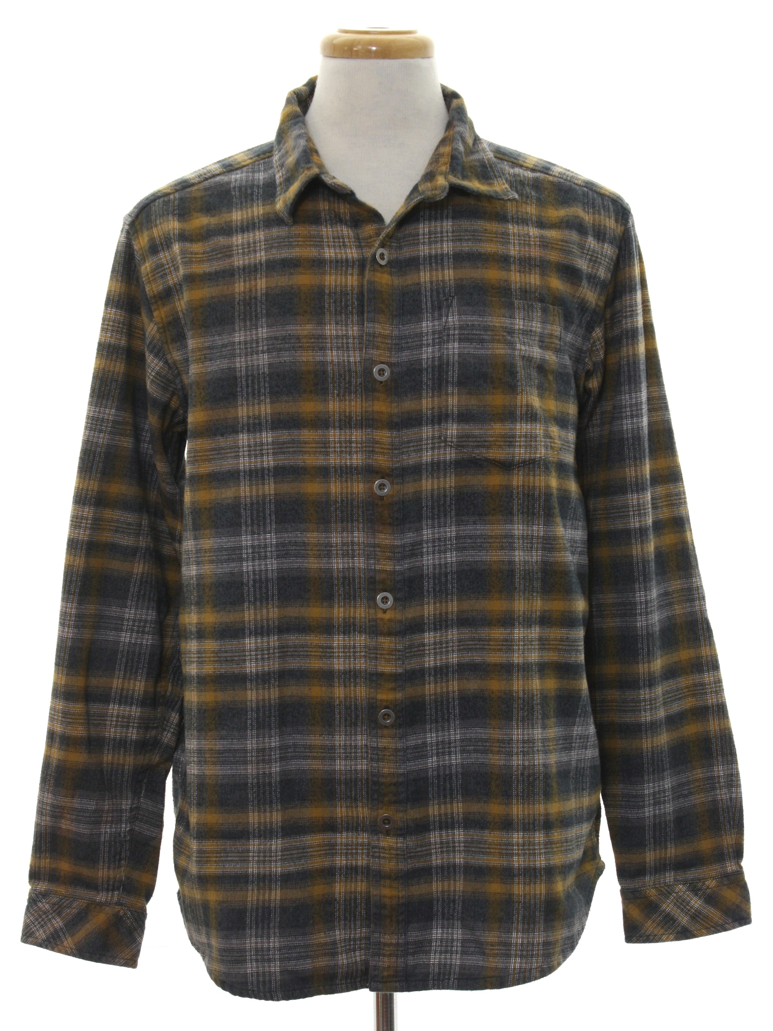 Shirt: 90s -Exofficio- Mens plaid pattern in shades of light brown ...