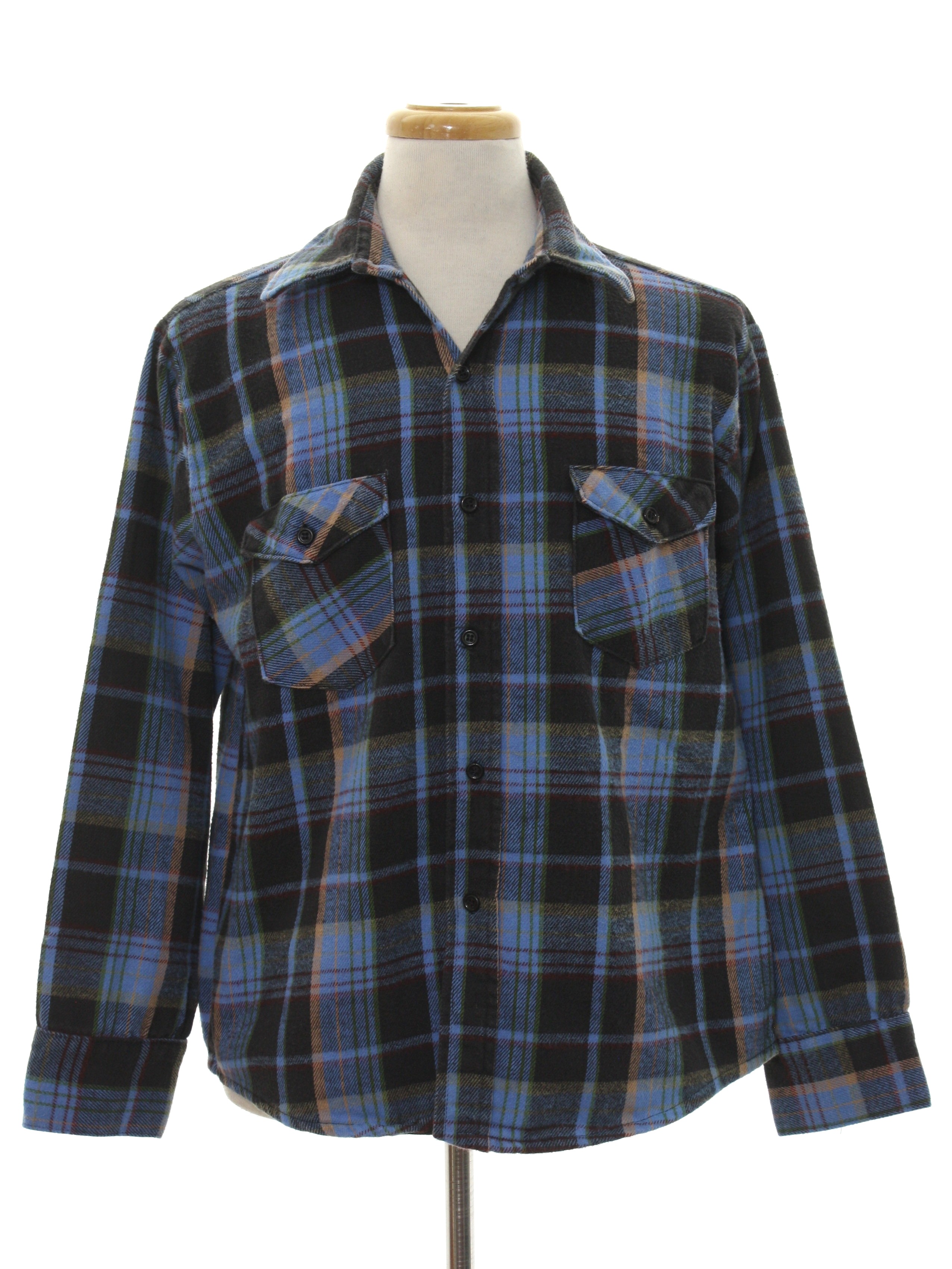 80s Retro Shirt: 80s -Jim- Mens plaid pattern in shades of light blue ...