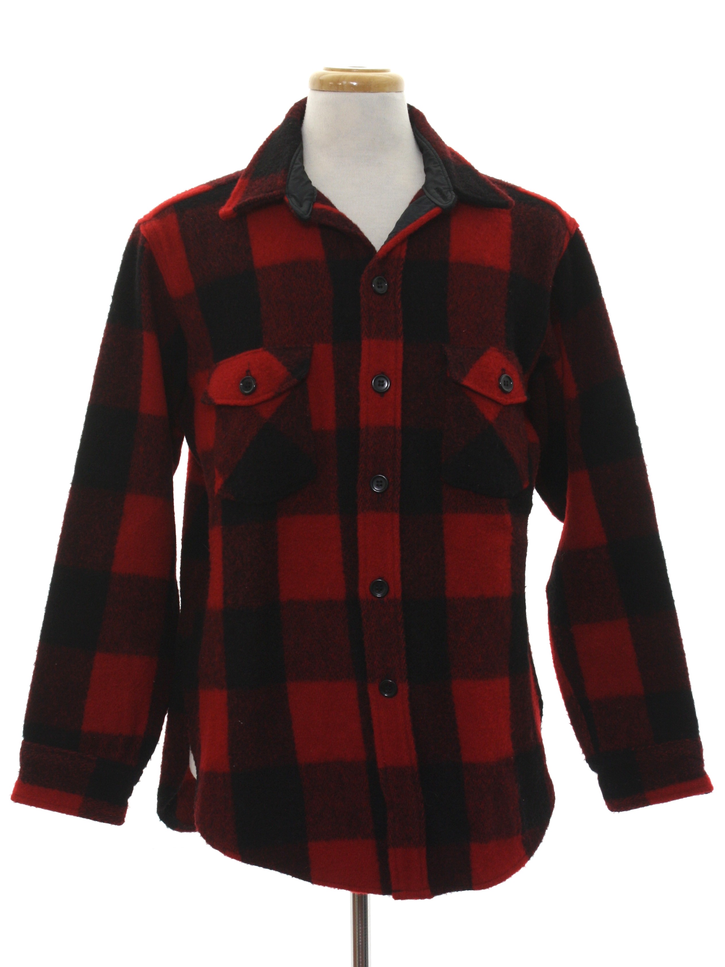 Retro 1980s Wool Shirt: 80s -Woolrich- Mens red and black buffalo plaid ...