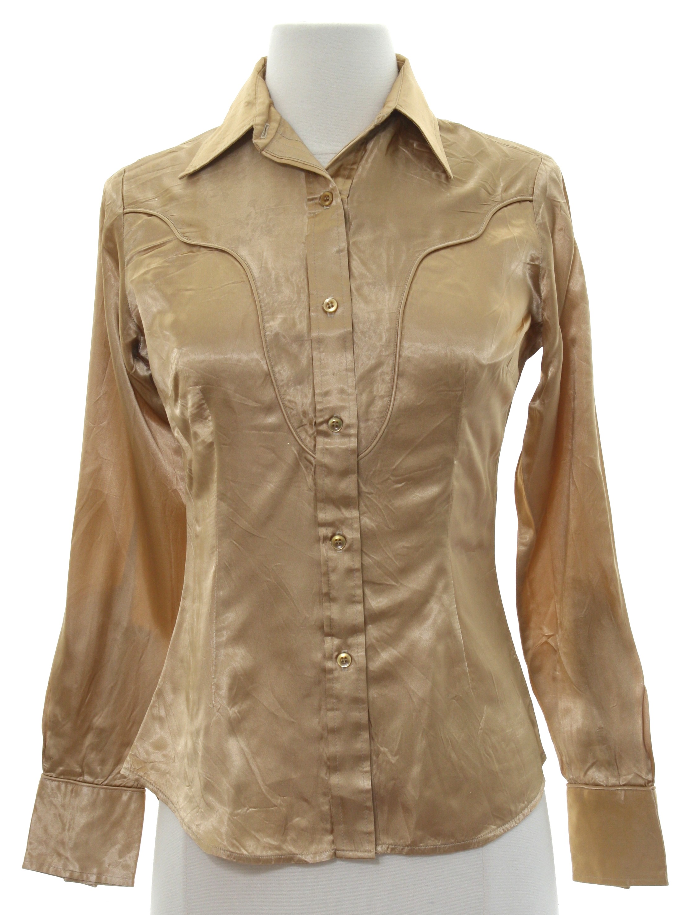 70s Vintage Fenton Western Shirt: 70s -Fenton- Womens dusty gold rayon ...