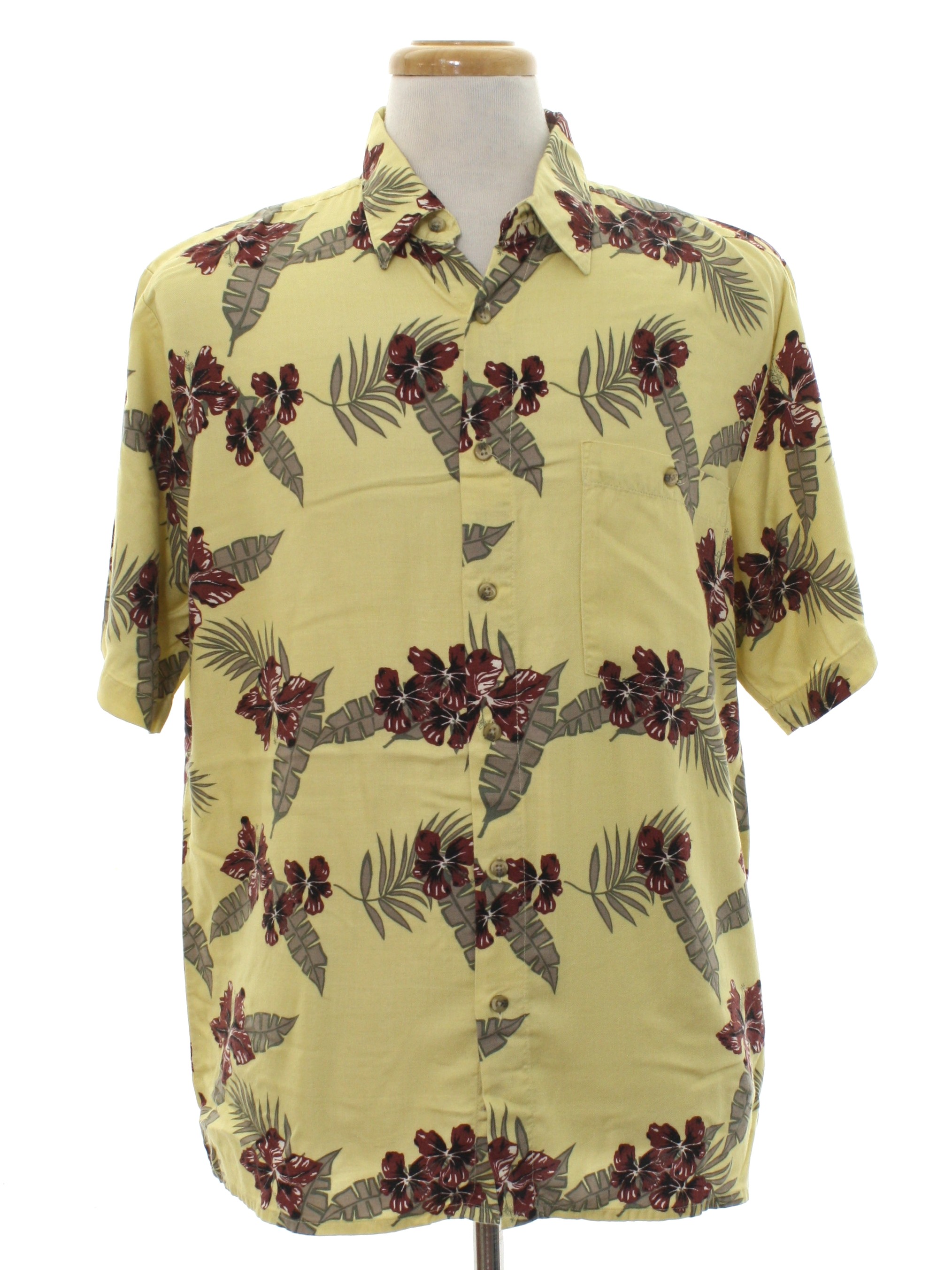 Retro 90's Shirt: 90s -Ivy Crew- Mens butter yellow background rayon ...