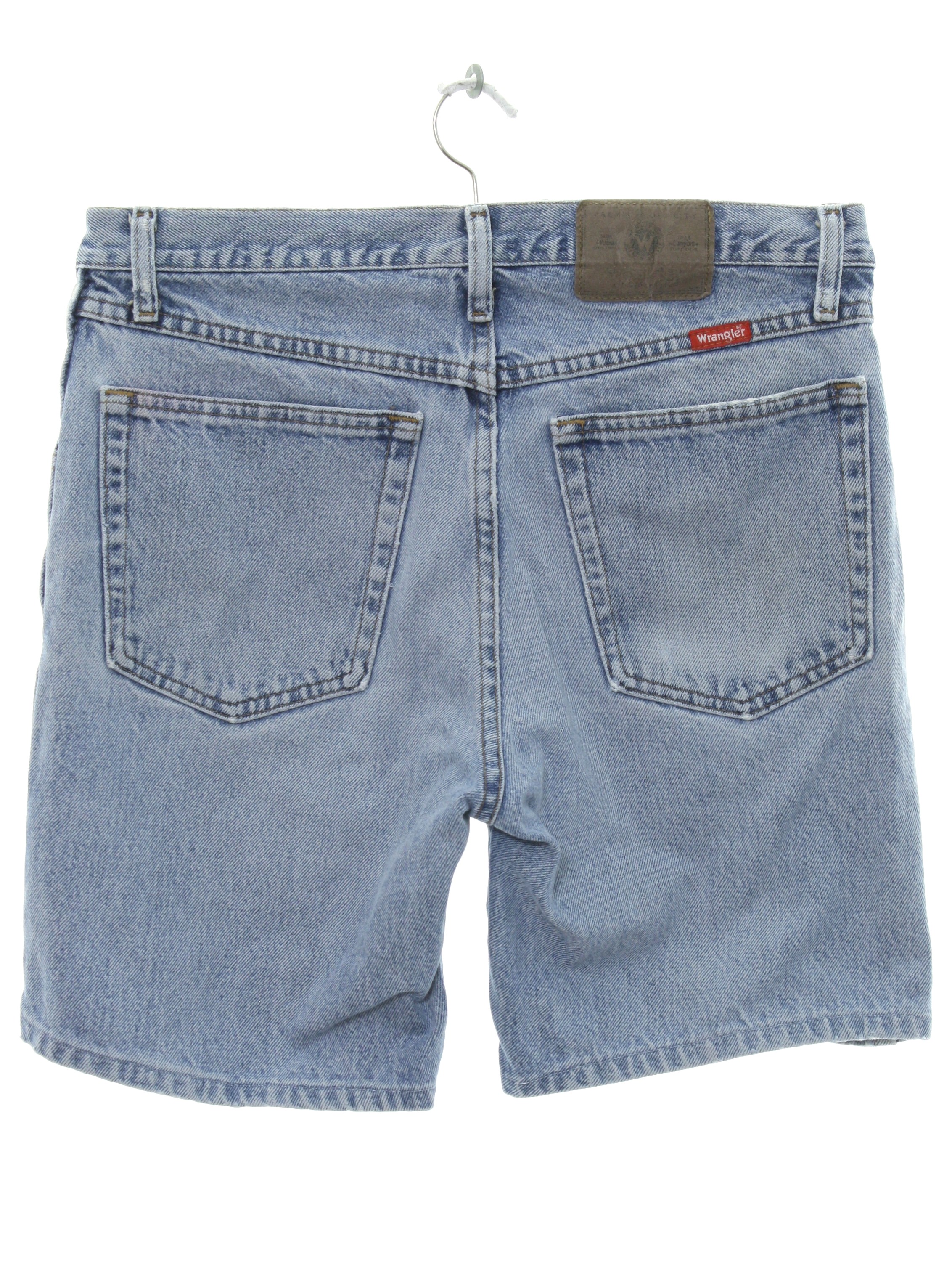 1990s Wrangler Shorts: Late 90s -Wrangler- Mens faded blue cotton denim ...