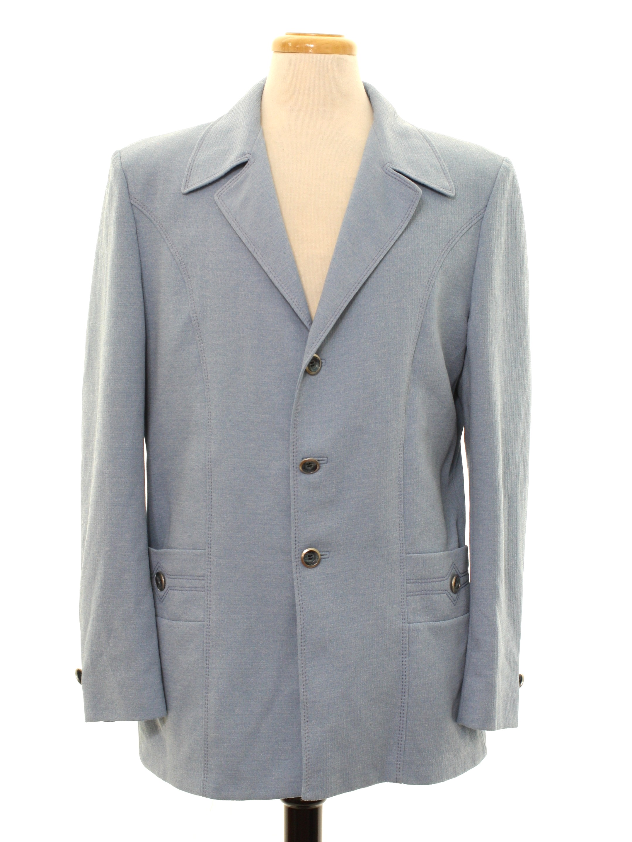 Vintage 1970's Jacket: 70s -Knack- Mens sky blue polyester knit jacket ...