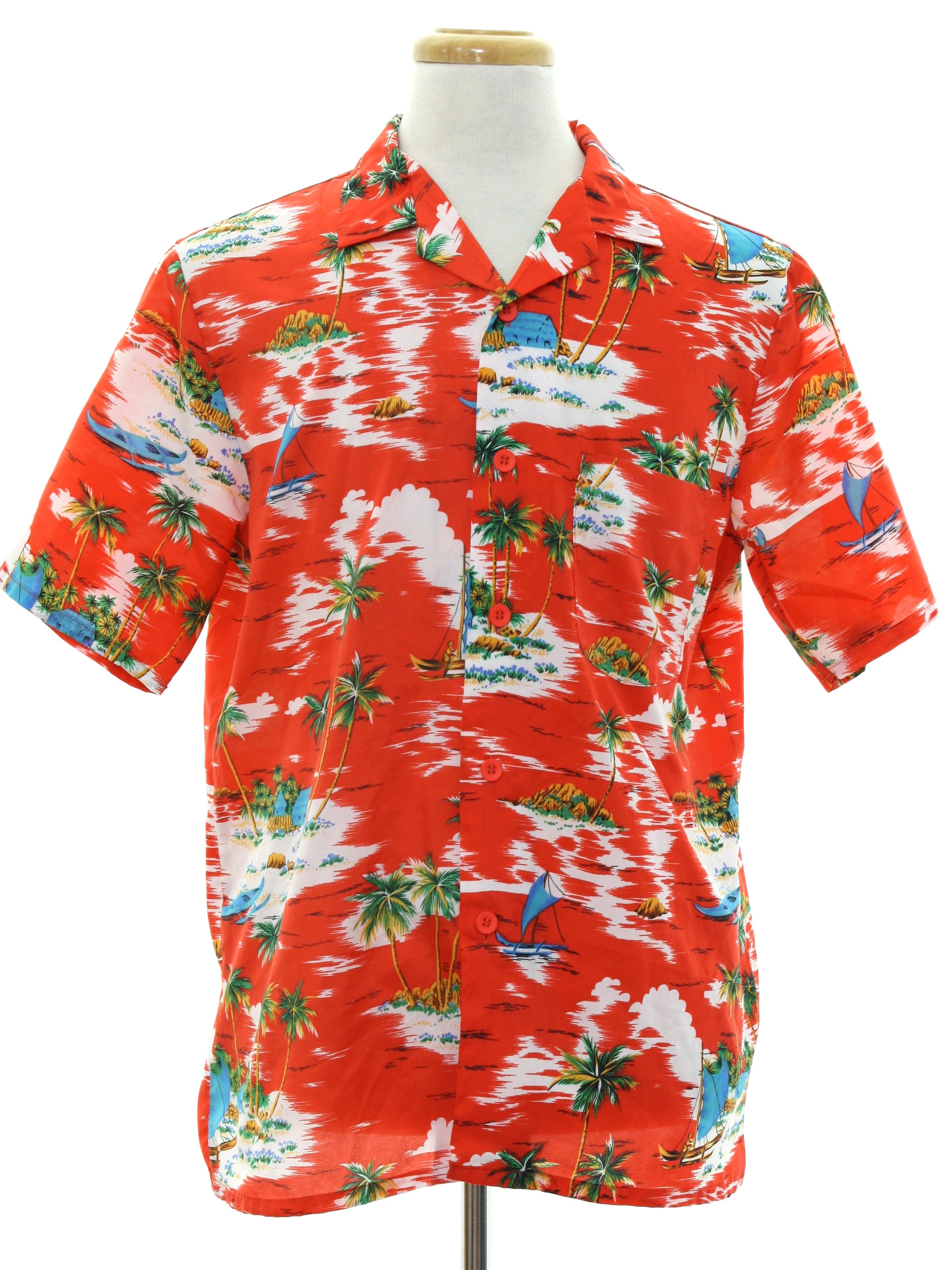 80's Islander Hawaiian Shirt: Early 80s -Islander- Mens tomato red ...