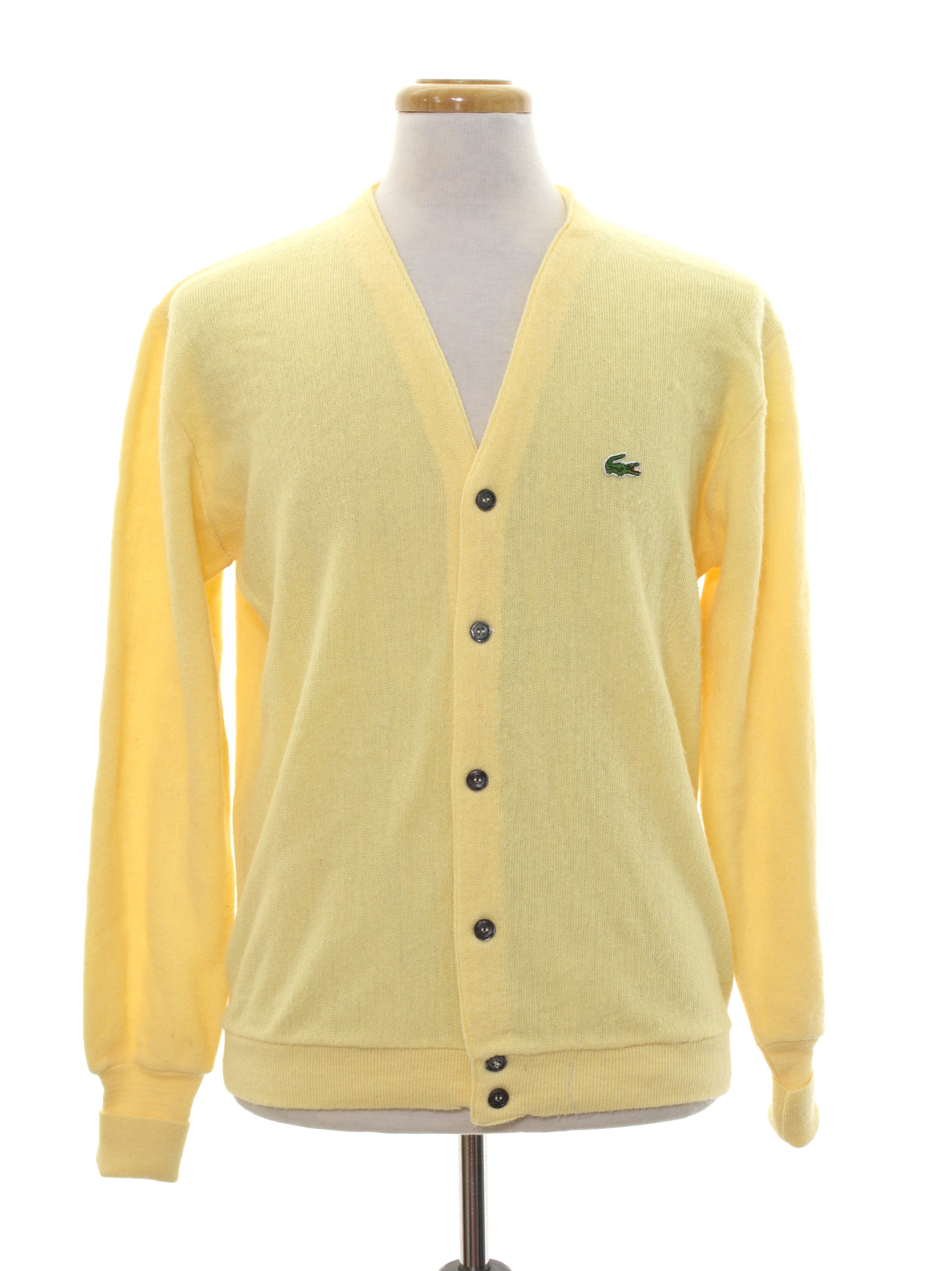 Vintage 1980's Caridgan Sweater: Early 80s -Izod Lacoste- Mens yellow ...