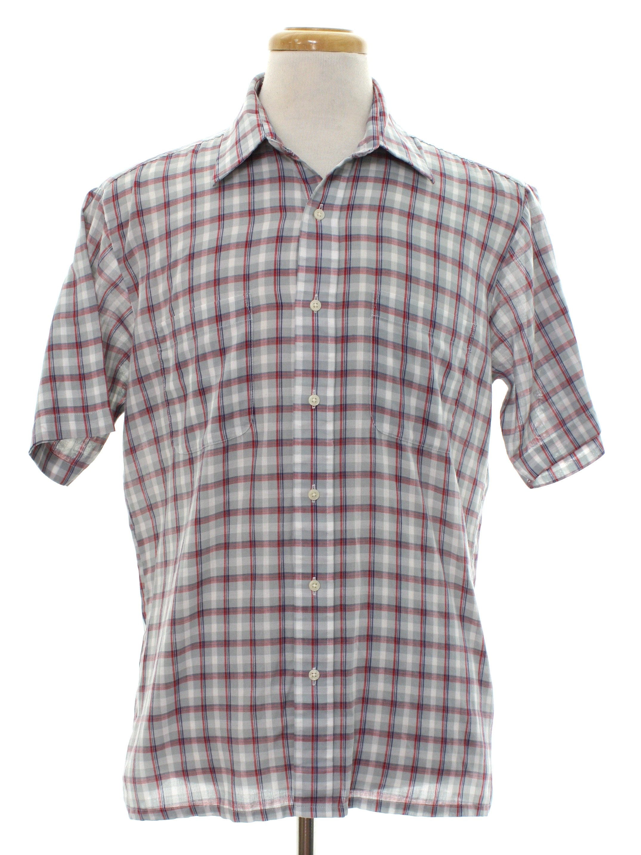 80s Retro Shirt: 80s -Towncraft- Mens grey, white, blue, and red plaid ...