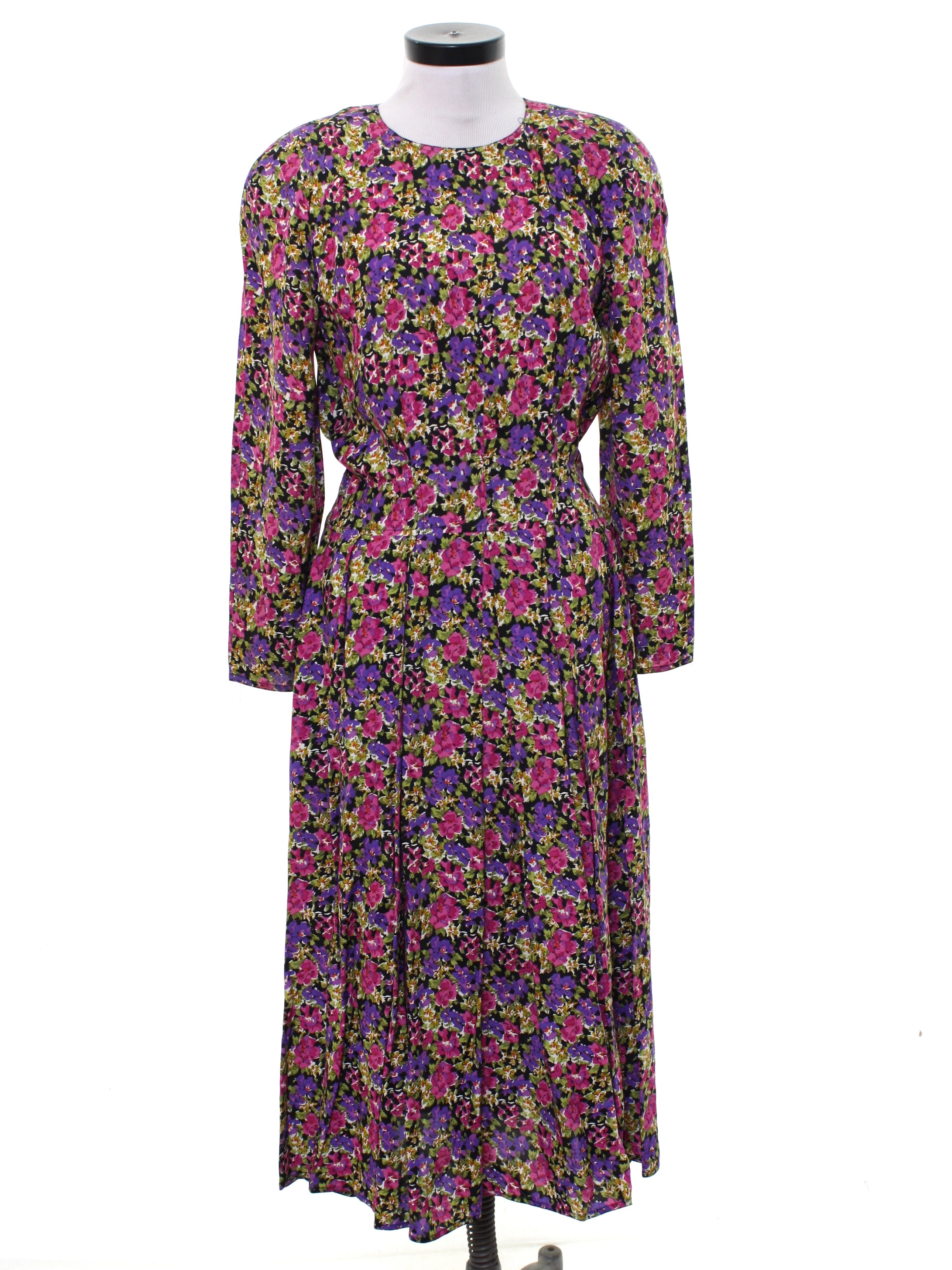 Vintage Eighties Dress: 80s -No Label- Womens violet and purple rayon ...