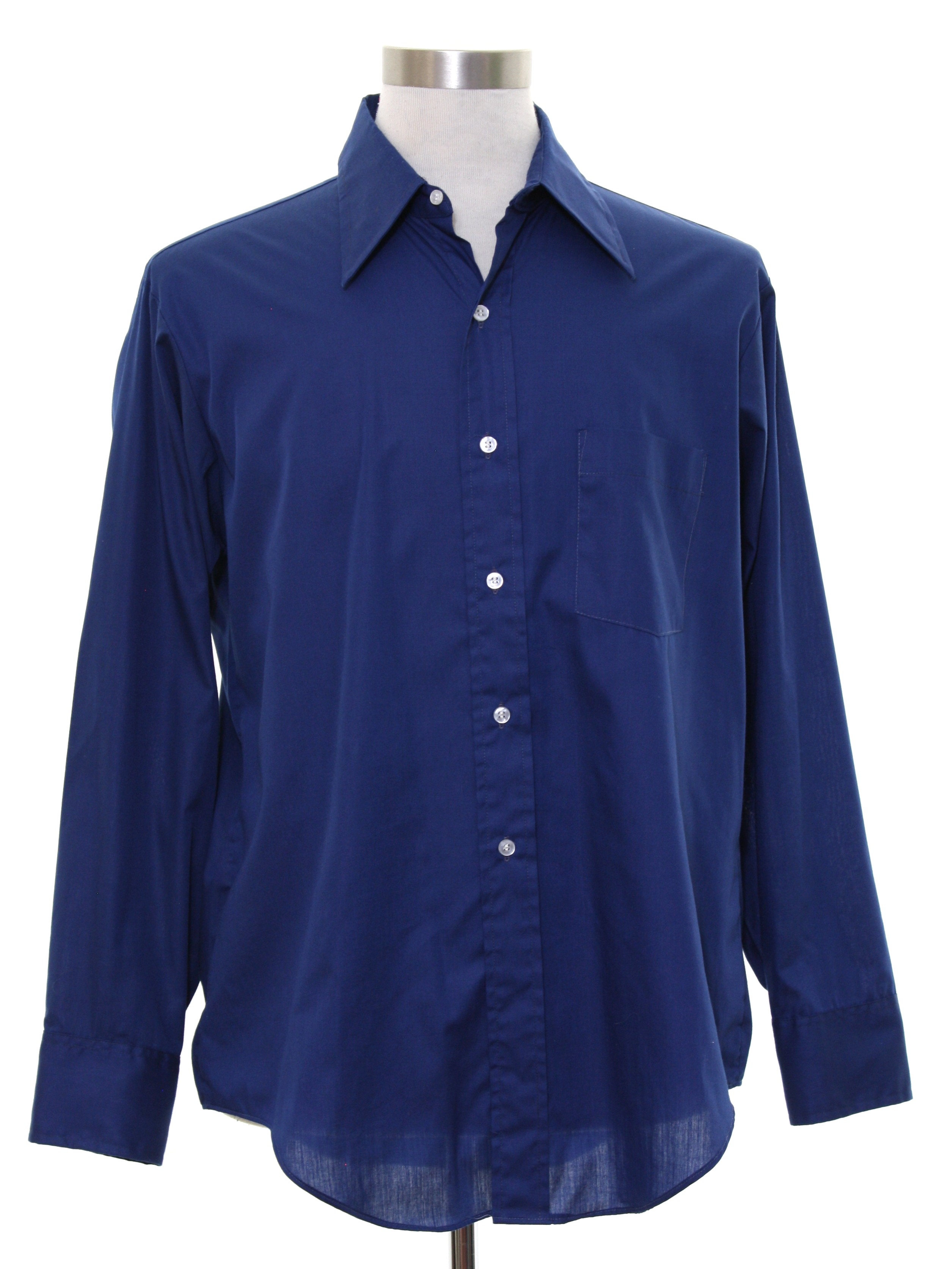 70s Retro Shirt: 70s -Arrow- Mens bright navy blended cotton longsleeve ...